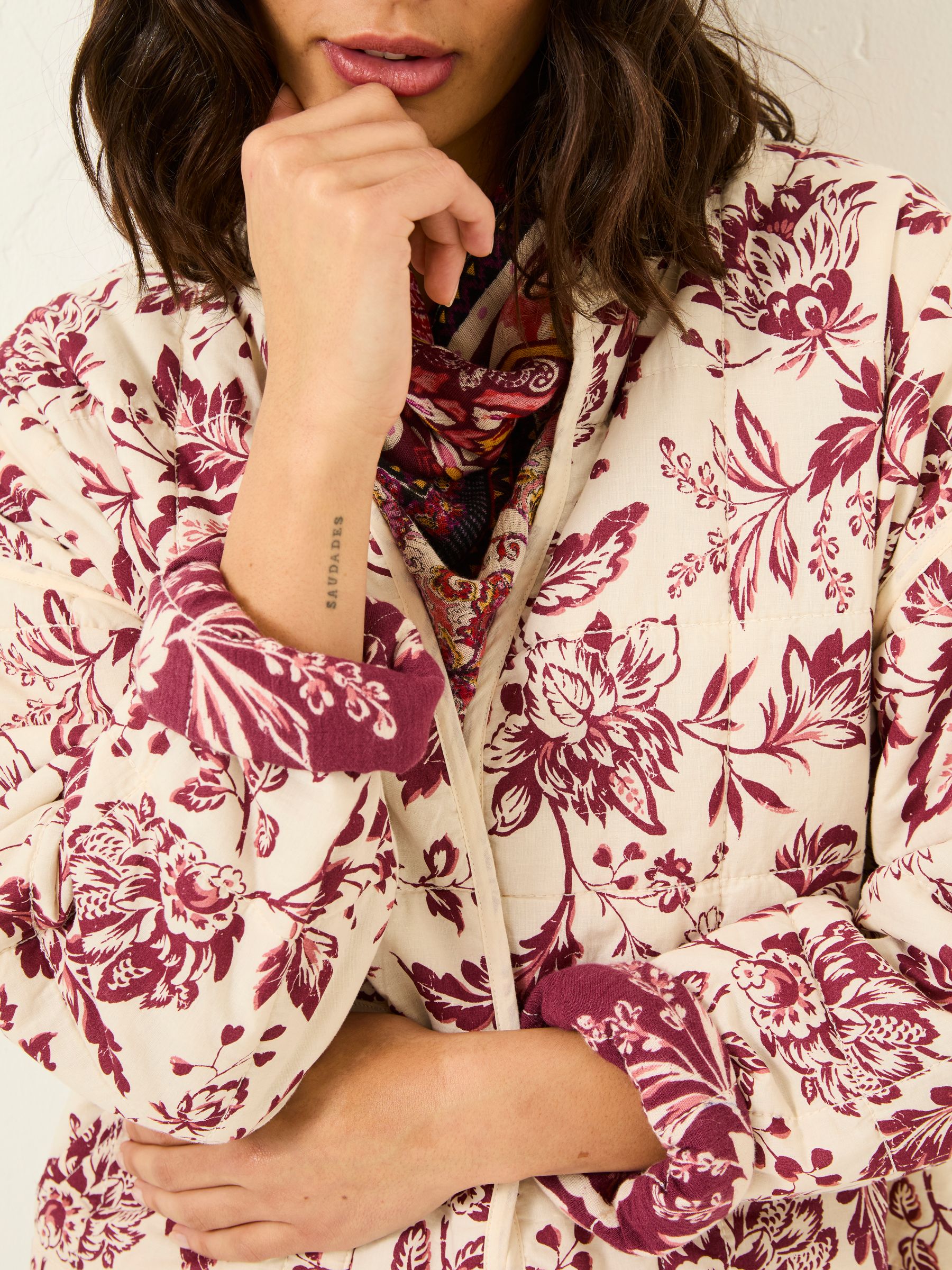 Evie Burgundy Floral Reversible Quilted Jacket - Image 9 of 13