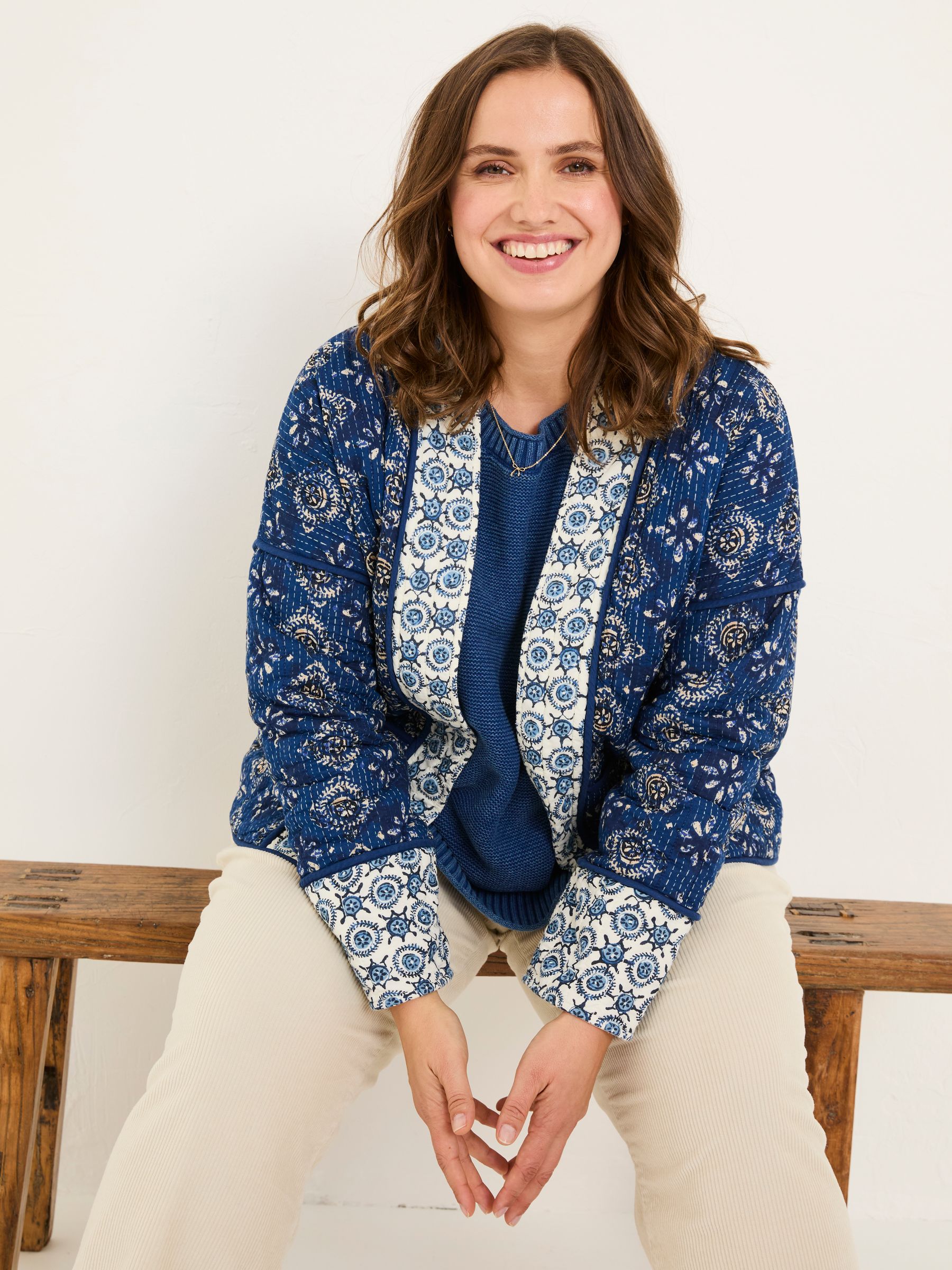 Kaia Indigo Blue 100% Cotton Tile Geo Quilted Jacket - Image 10 of 12