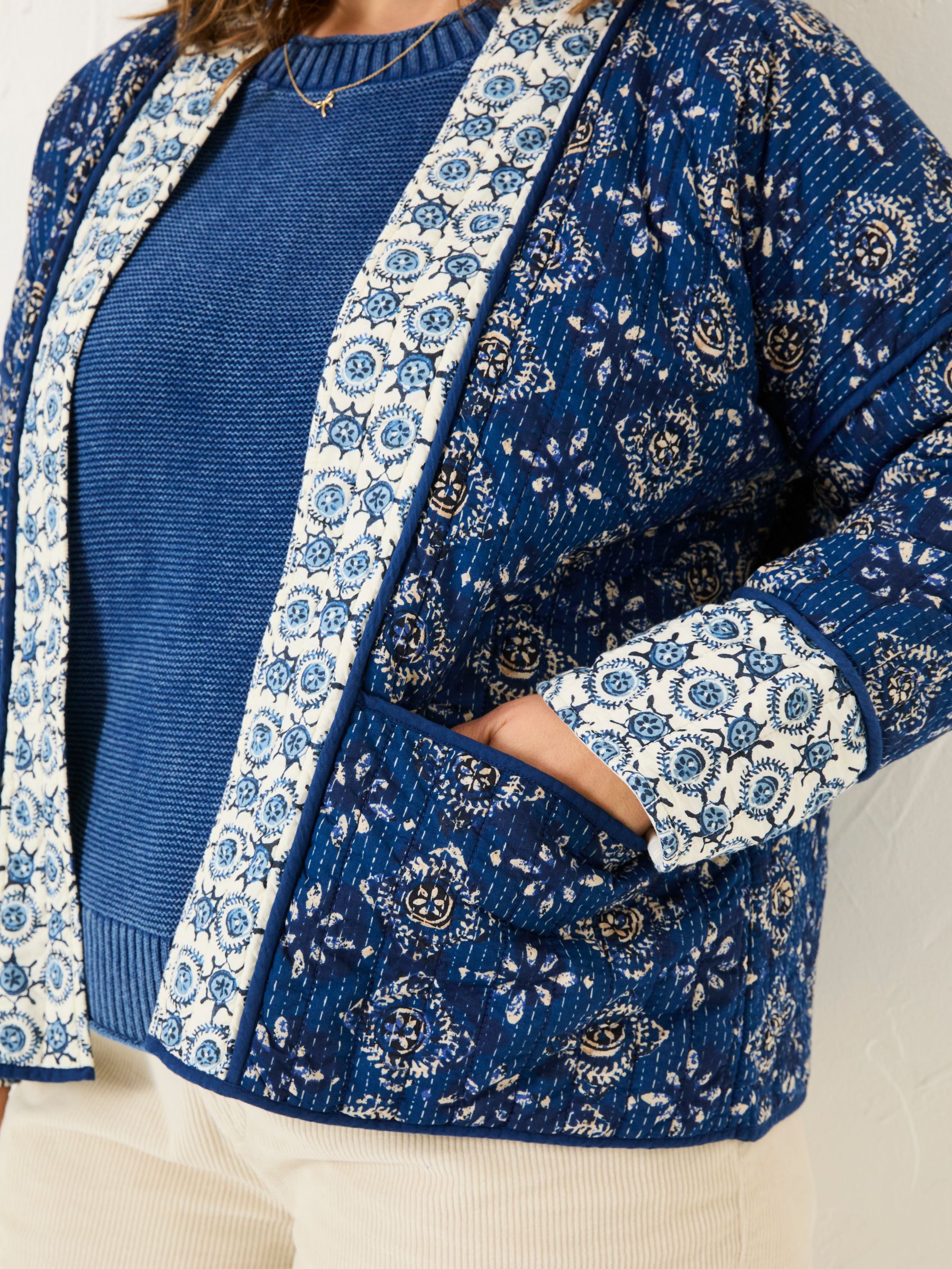 Kaia Indigo Blue 100% Cotton Tile Geo Quilted Jacket - Image 11 of 12