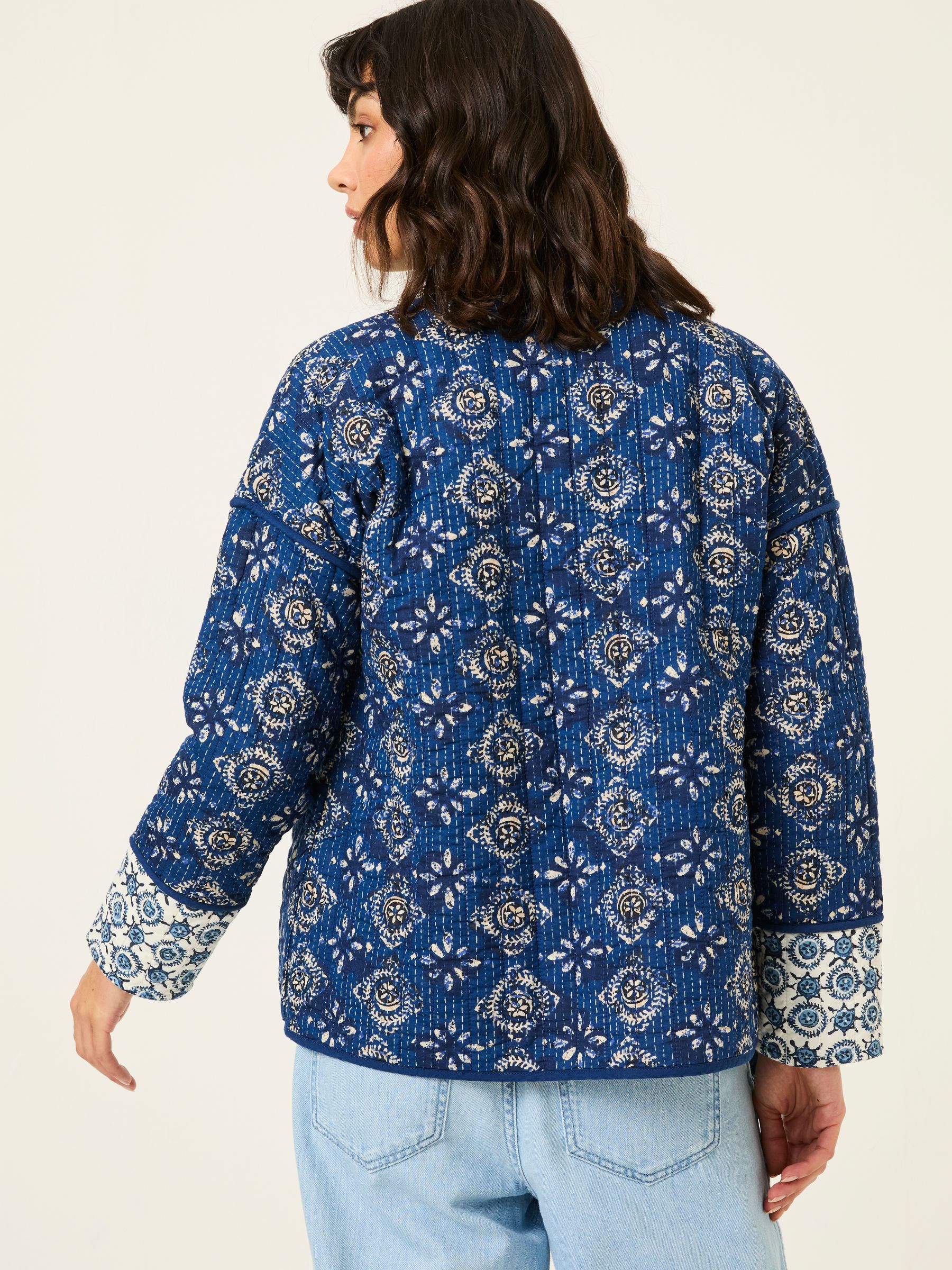 Kaia Indigo Blue 100% Cotton Tile Geo Quilted Jacket - Image 3 of 12
