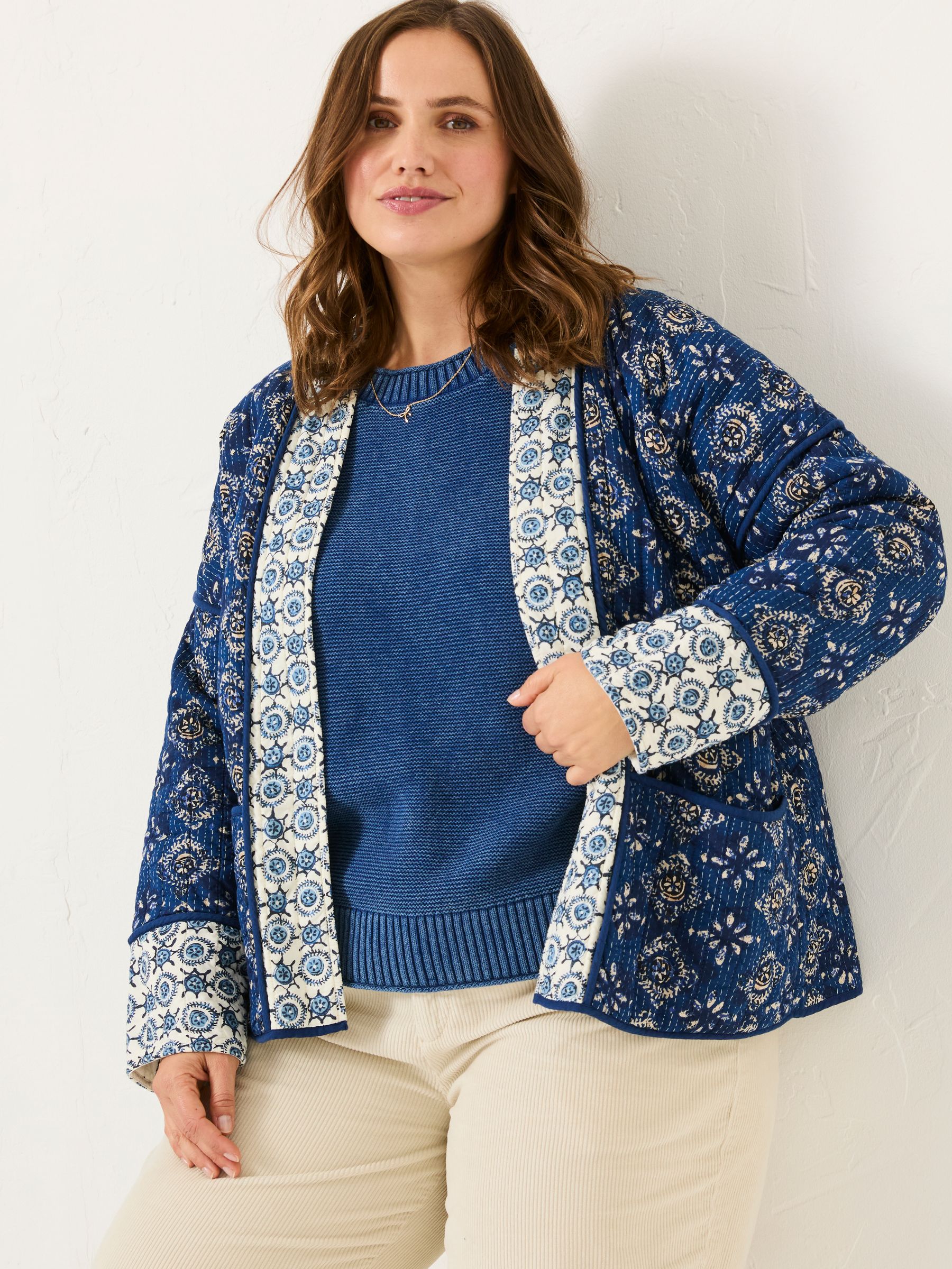 Kaia Indigo Blue 100% Cotton Tile Geo Quilted Jacket - Image 8 of 12