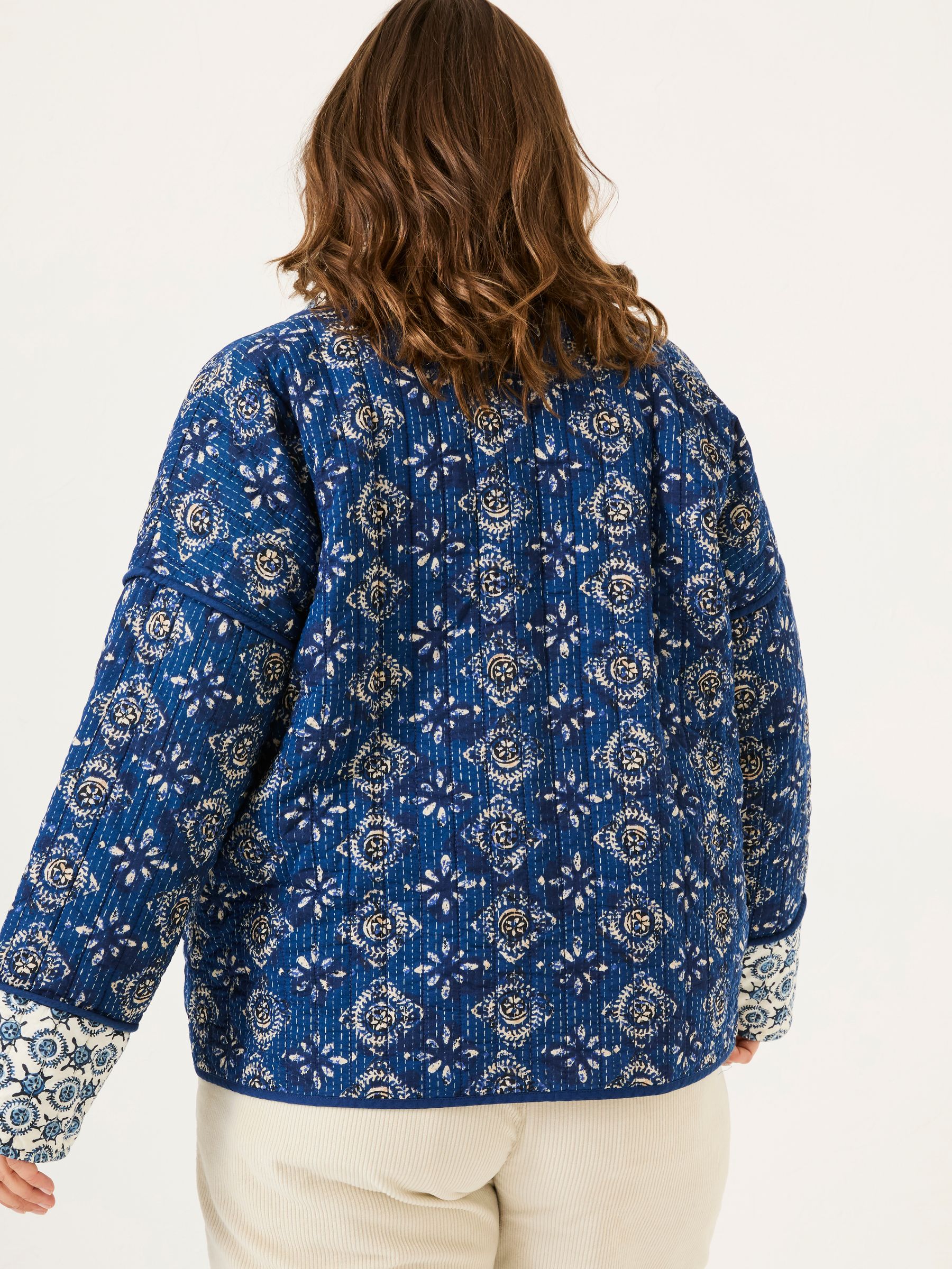 Kaia Indigo Blue 100% Cotton Tile Geo Quilted Jacket - Image 9 of 12