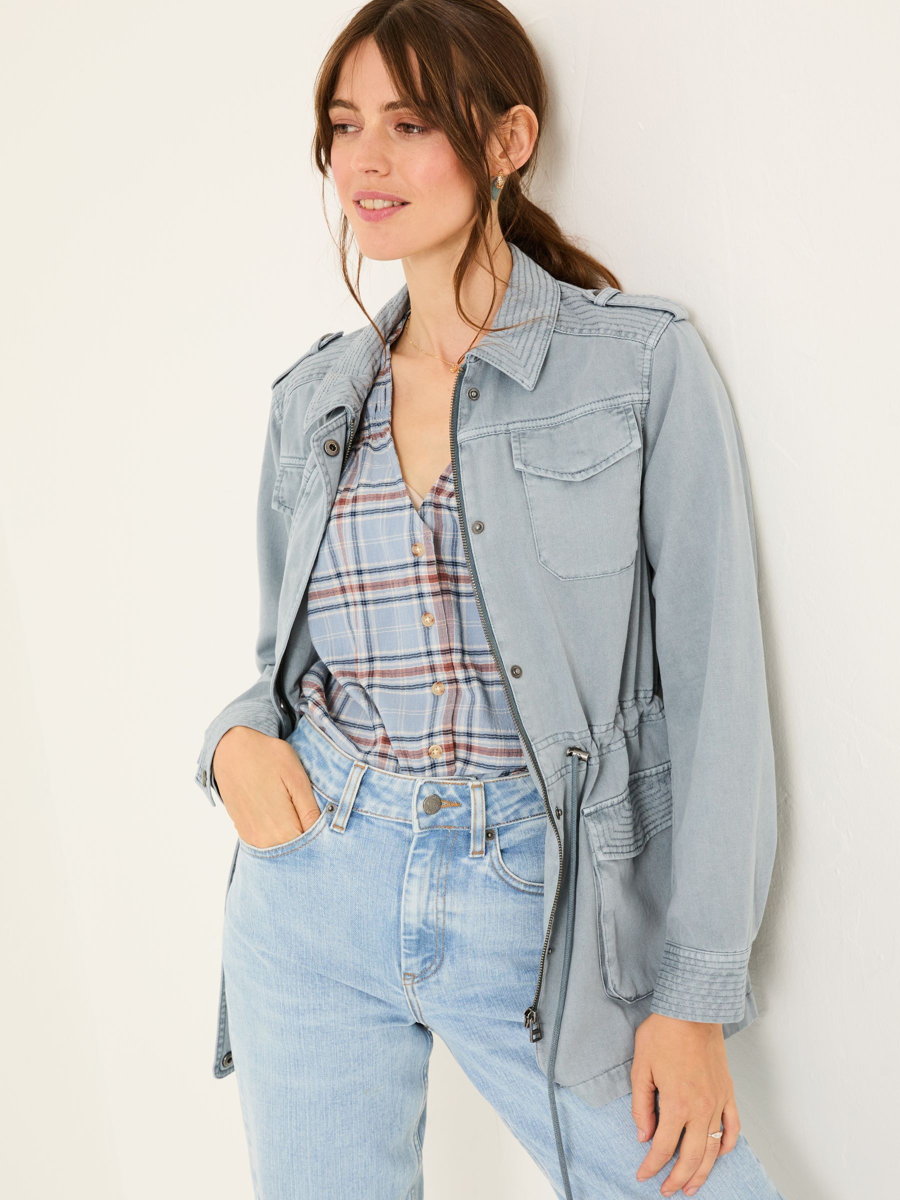 Lowen Chambray Blue 100% Cotton Field Jacket | FatFace USA