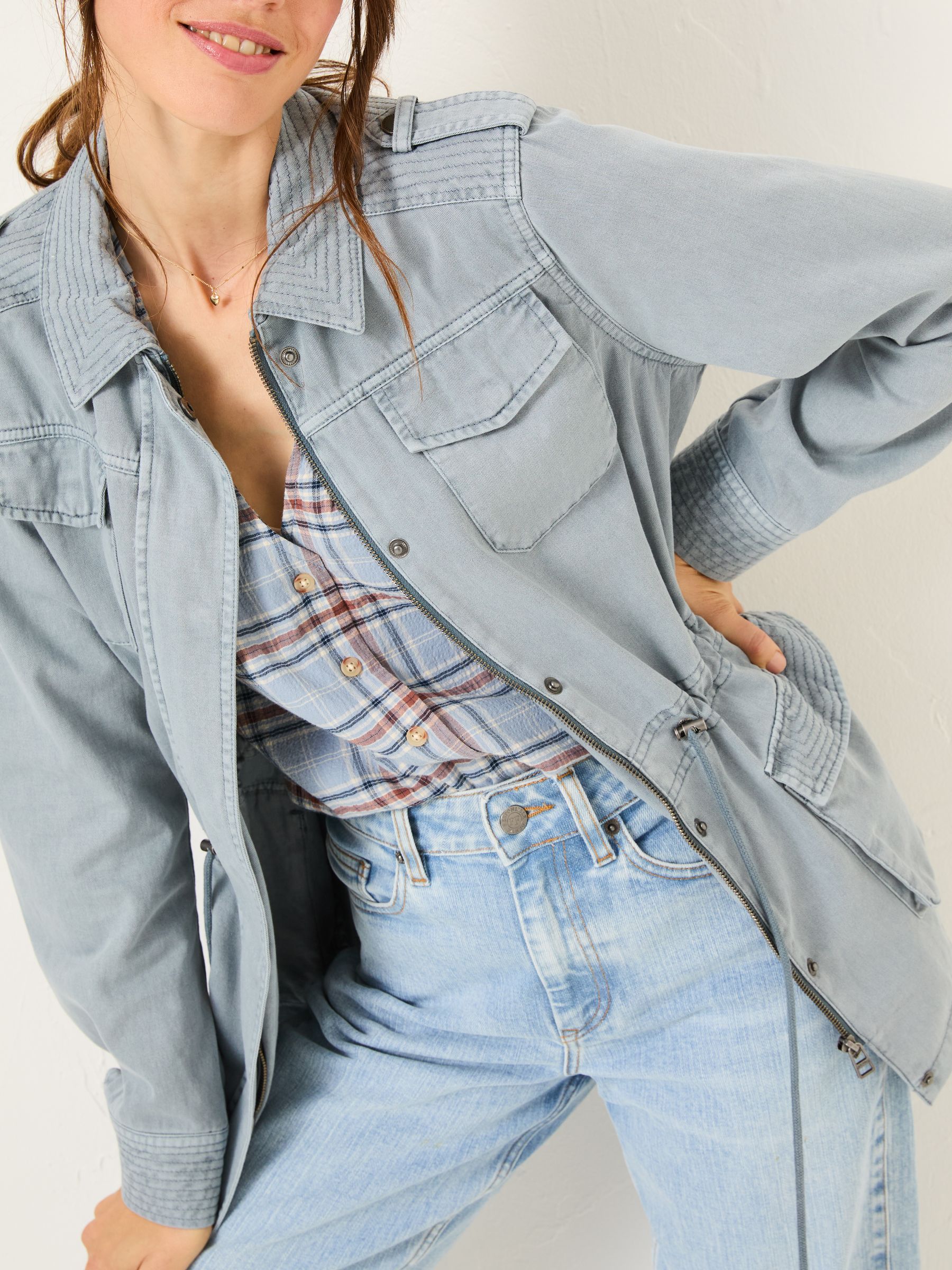 Lowen Chambray Blue 100% Cotton Field Jacket - Image 5 of 7