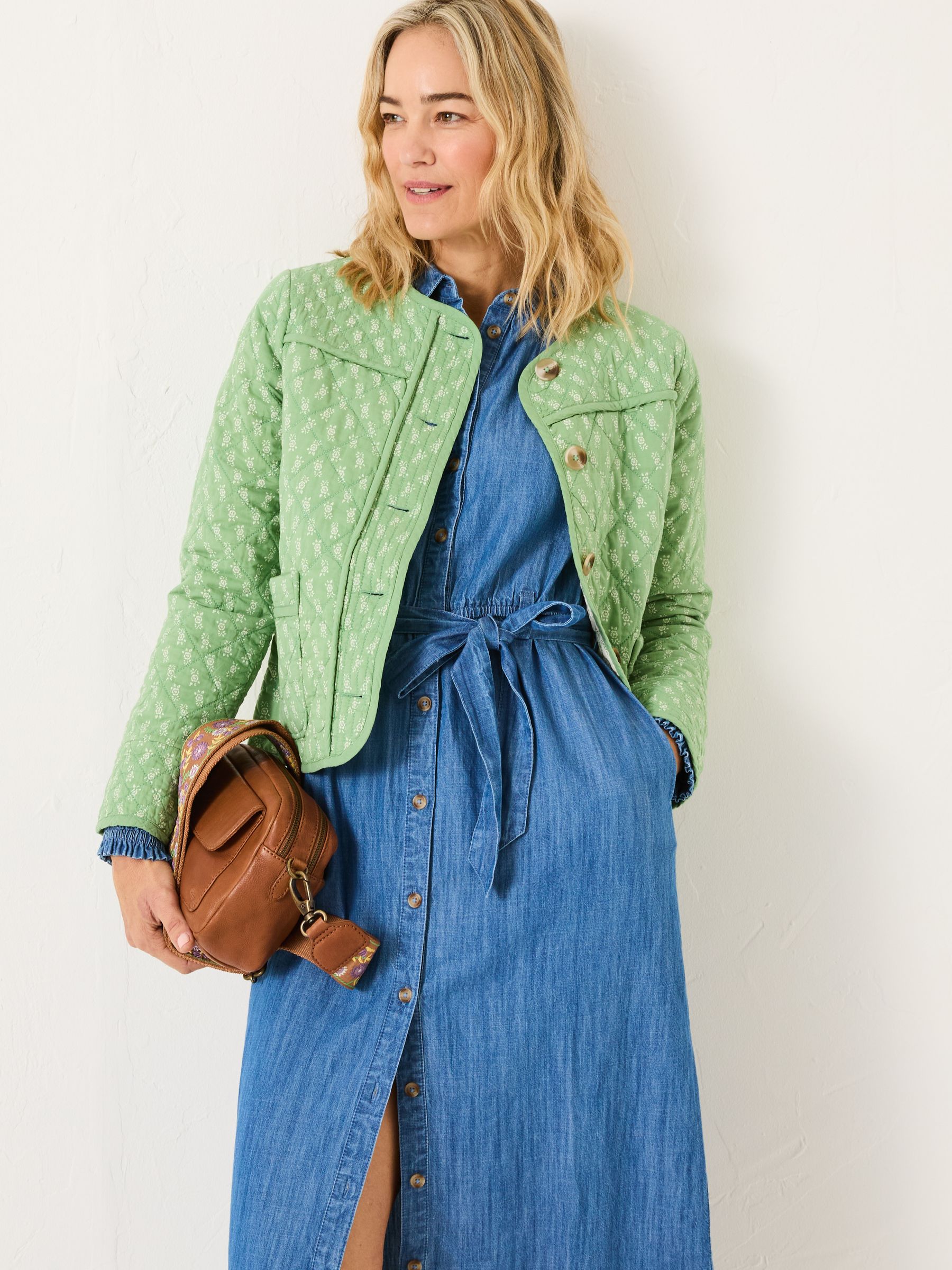 Mia Light Green Woodblock Quilted Jacket - Image 1 of 12