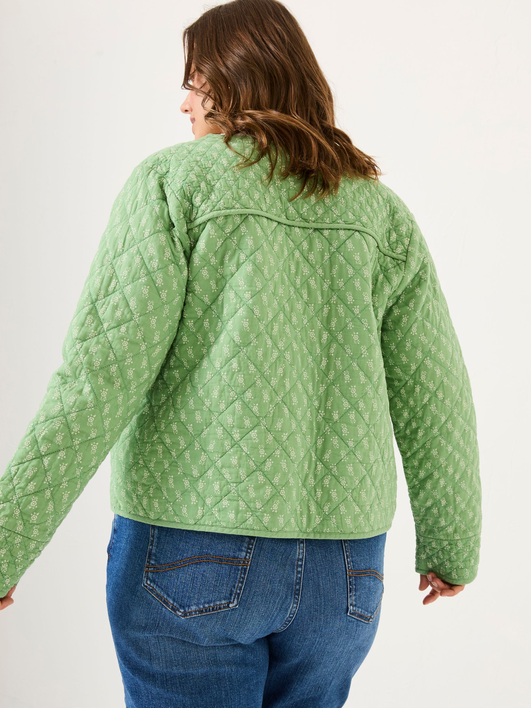 Mia Light Green Woodblock Woodblock Quilted Jacket | FatFace USA