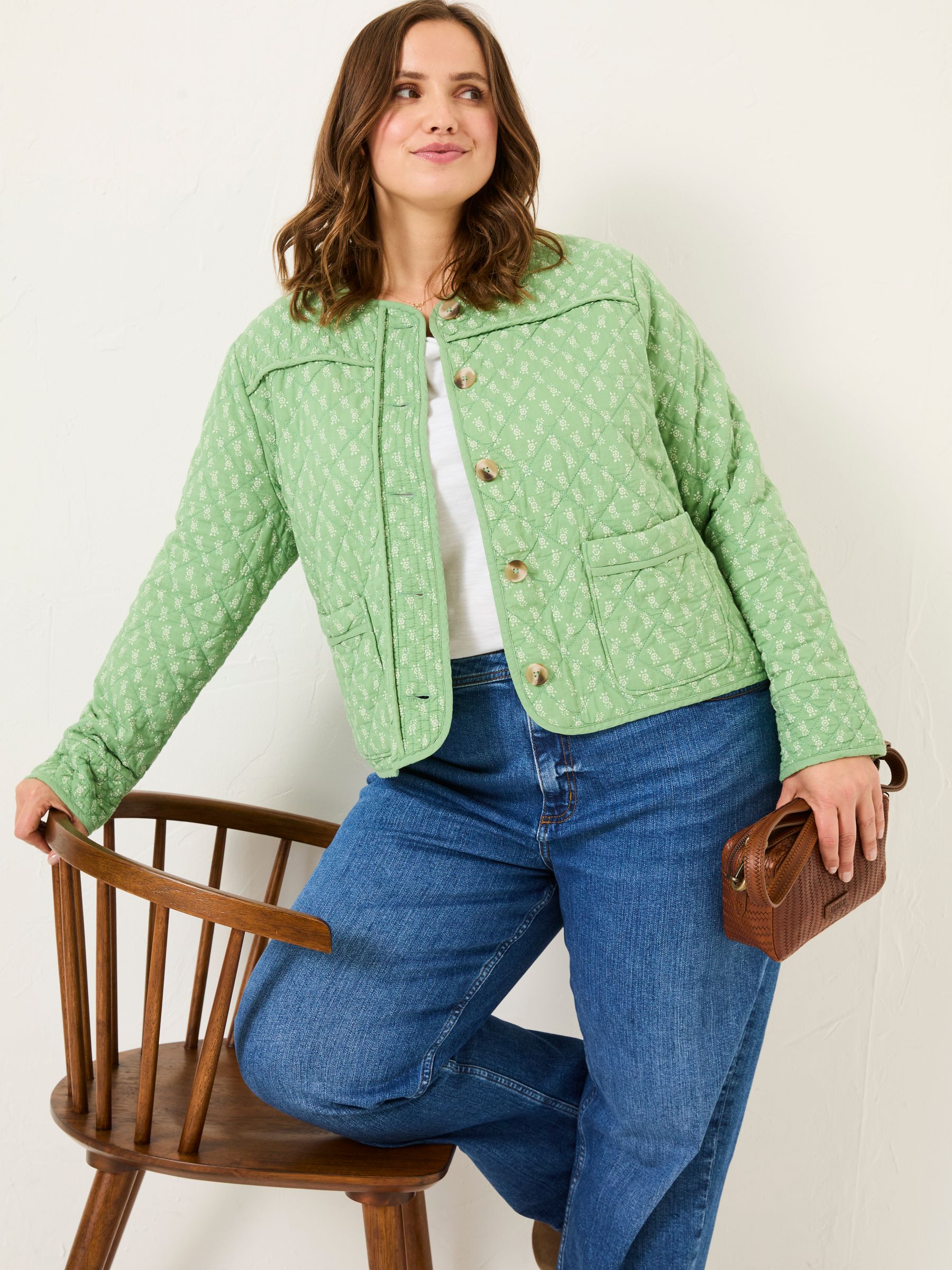 Mia Light Green Woodblock Quilted Jacket - Image 8 of 12