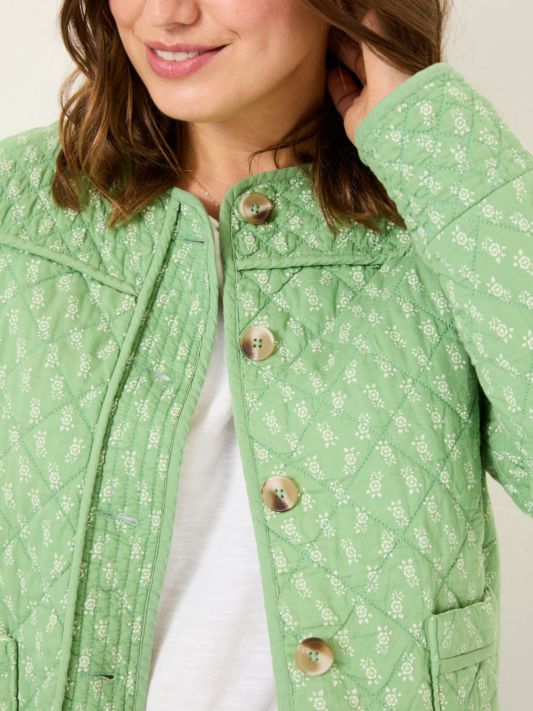 Mia Light Green Woodblock Quilted Jacket - Image 9 of 12
