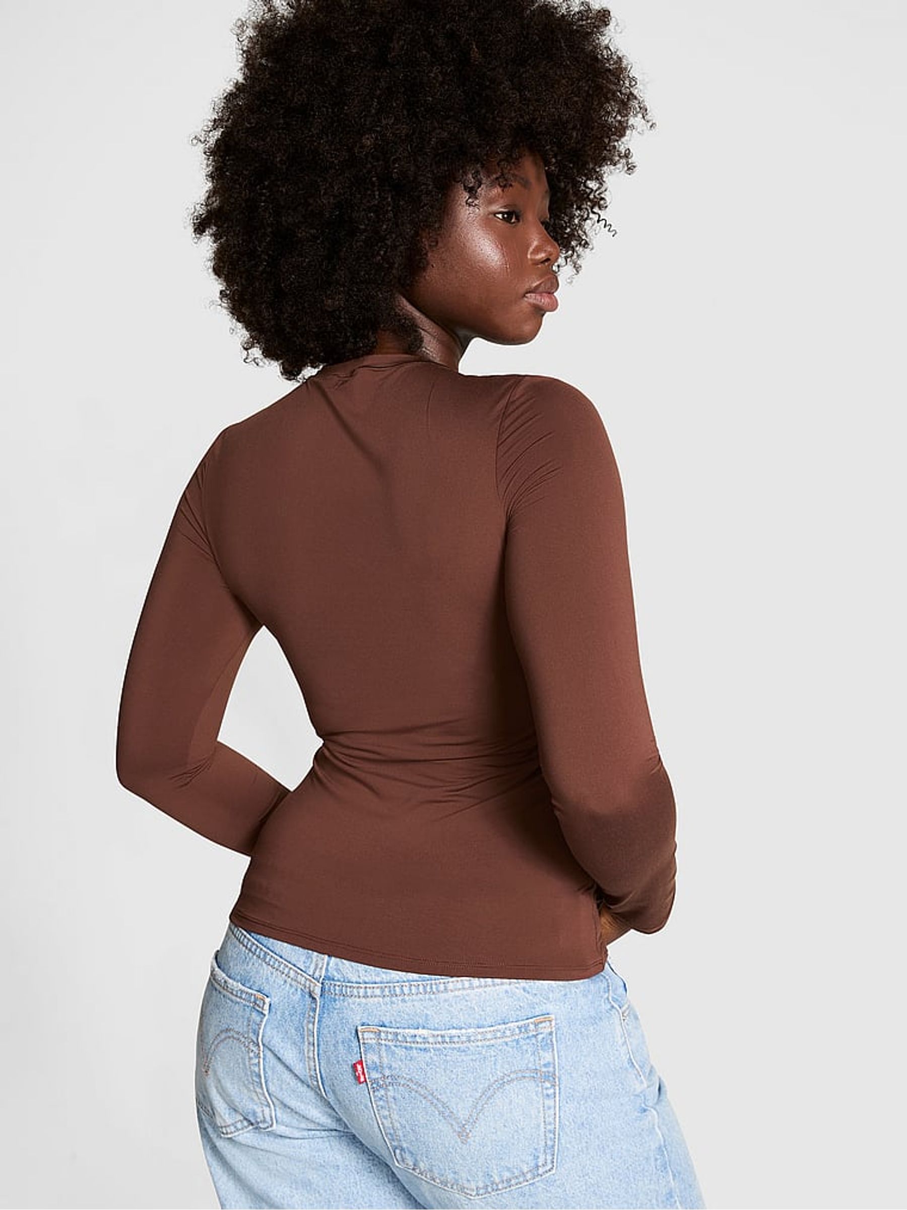 Ganache Brown Long Sleeve Soft Stretch T-Shirt - Image 2 of 3