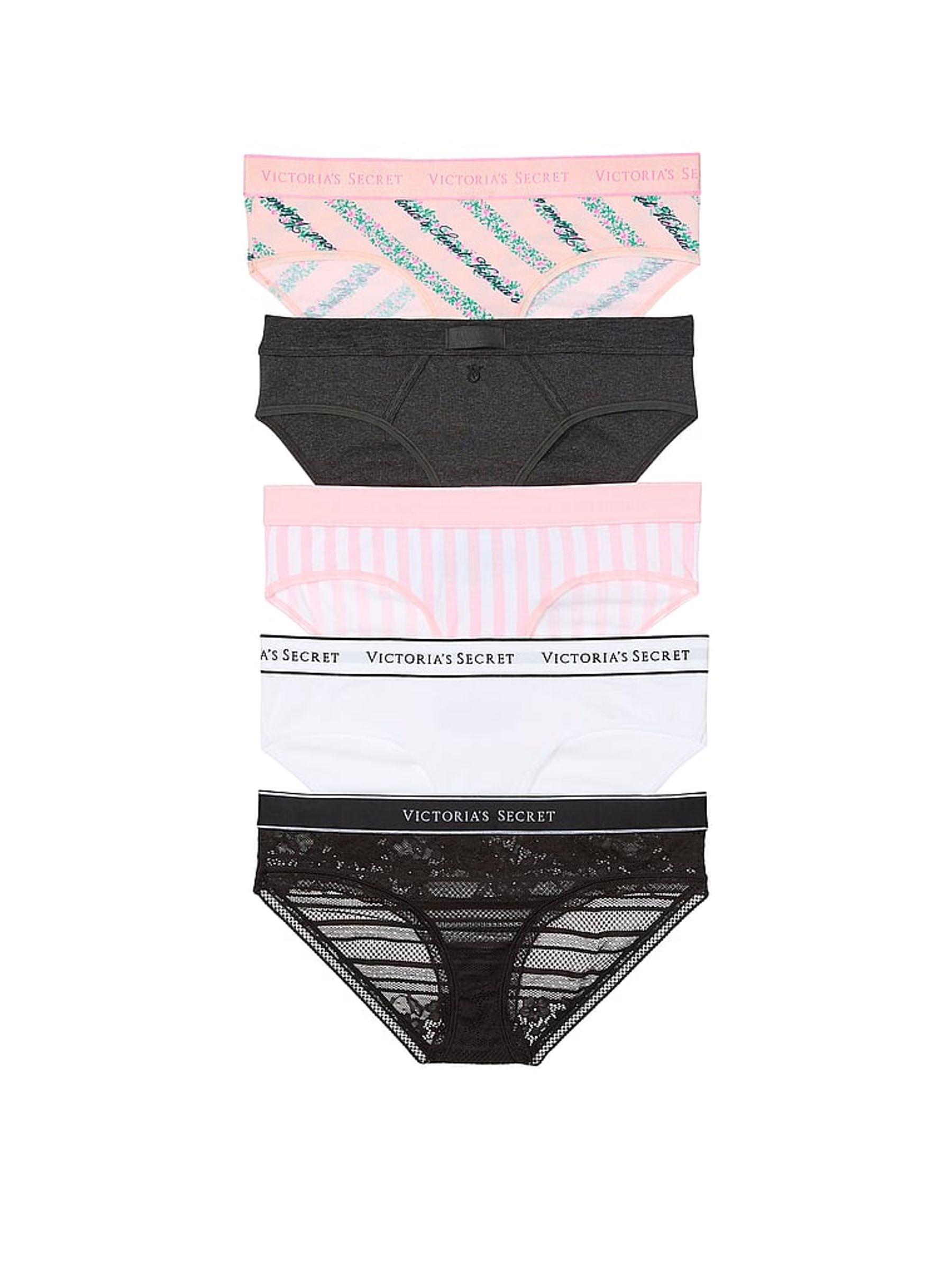 Pink/Grey/White/Black Hipster Logo 5 Pack Knickers - Image 1 of 3
