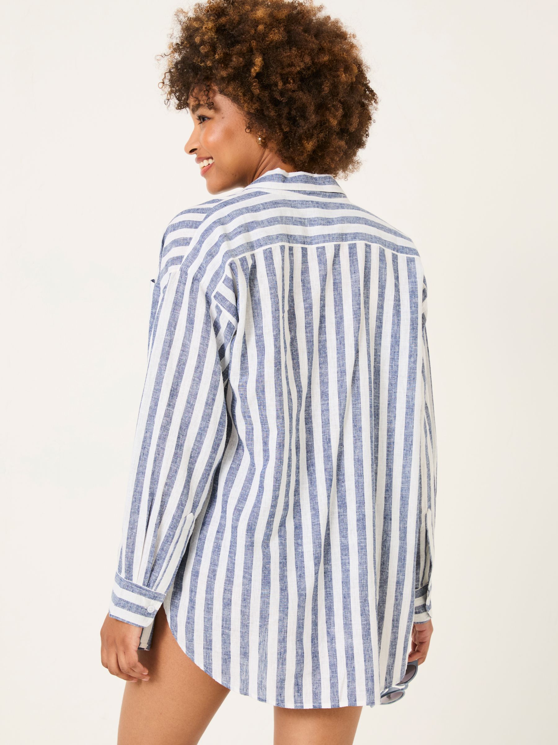 White Beachwear Stripe Longline Shirt - Image 2 of 6