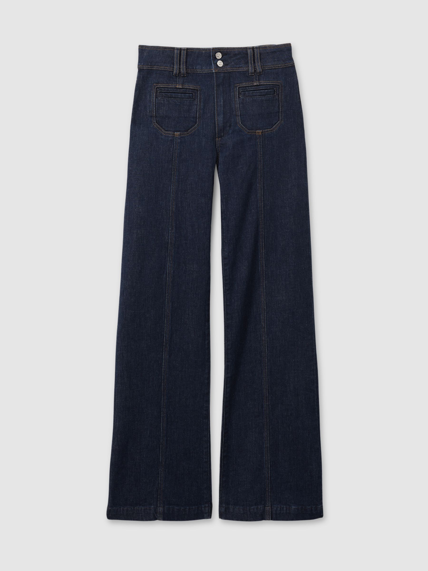 Leenah Wide Catania Blue Paige Catania Blue Exposed Button Wide Leg Jeans - Image 2 of 5