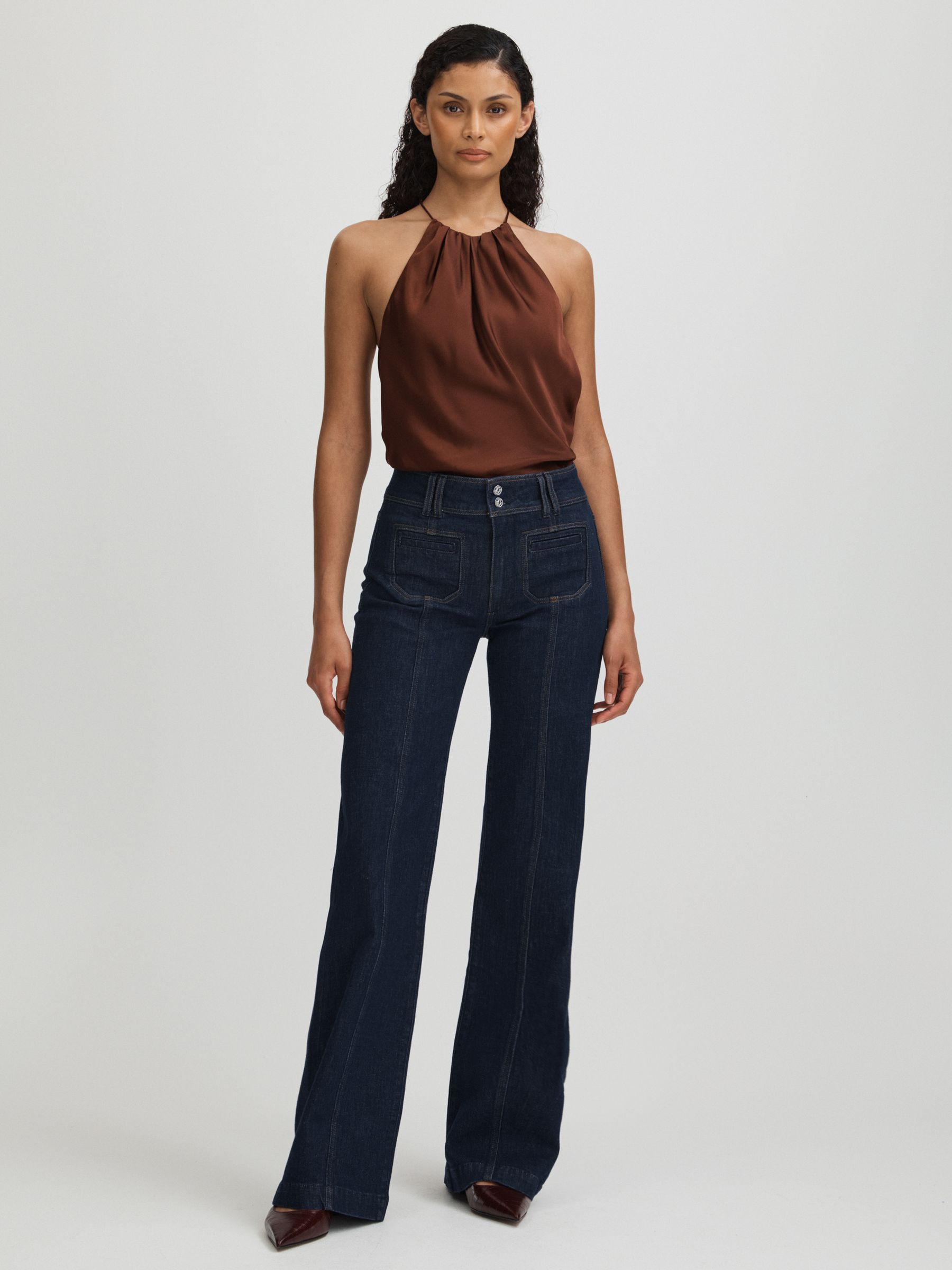 Leenah Wide Catania Blue Paige Catania Blue Exposed Button Wide Leg Jeans - Image 3 of 5