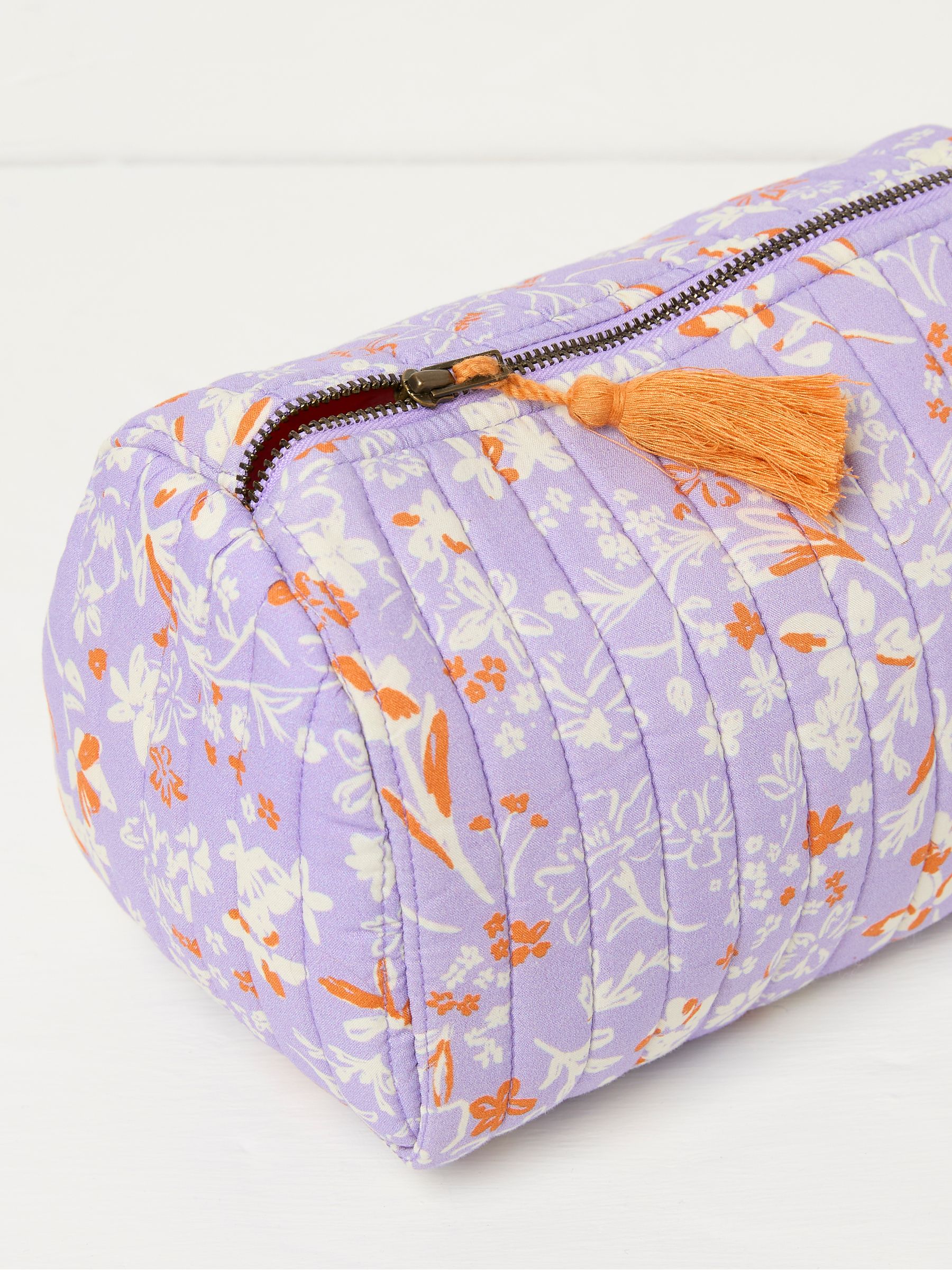 Lilac Floral Print Quilted Make-Up 100% Cotton Bag - Image 2 of 2