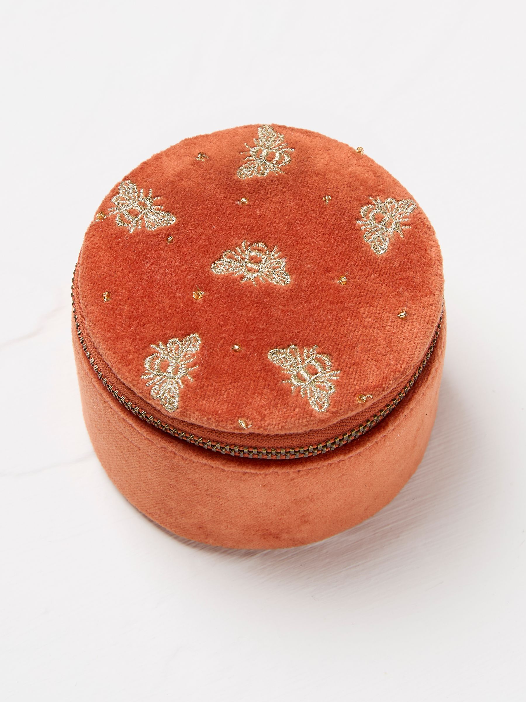 Orange Bee Embroidered Travel 100% Cotton Jewellery Box - Image 1 of 2