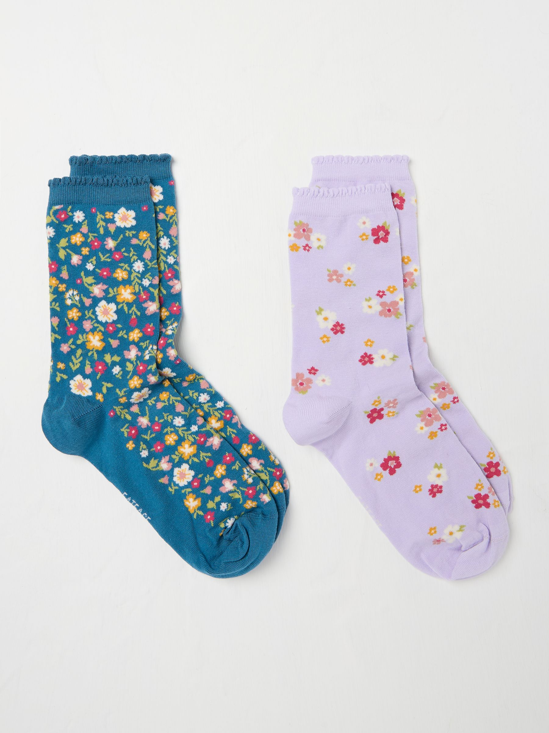 Teal Blue 2 Pack of Floral Socks in a Box - Image 2 of 2