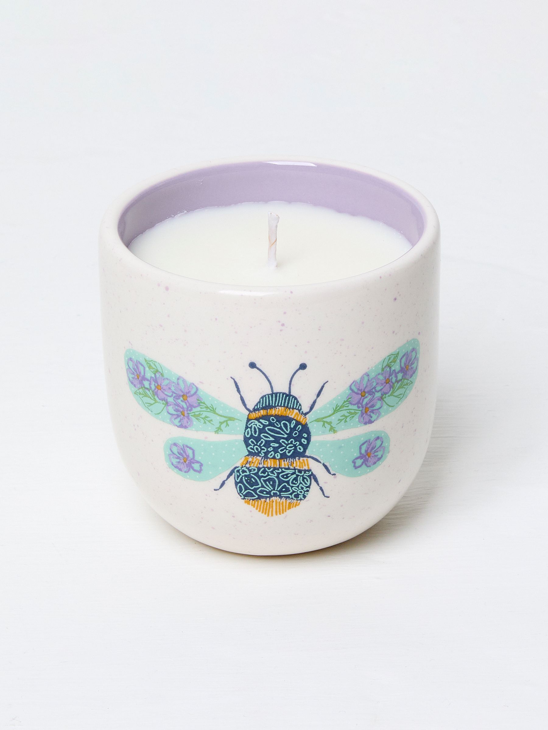 White Multi Bee Print Ceramic Candle - Image 1 of 2