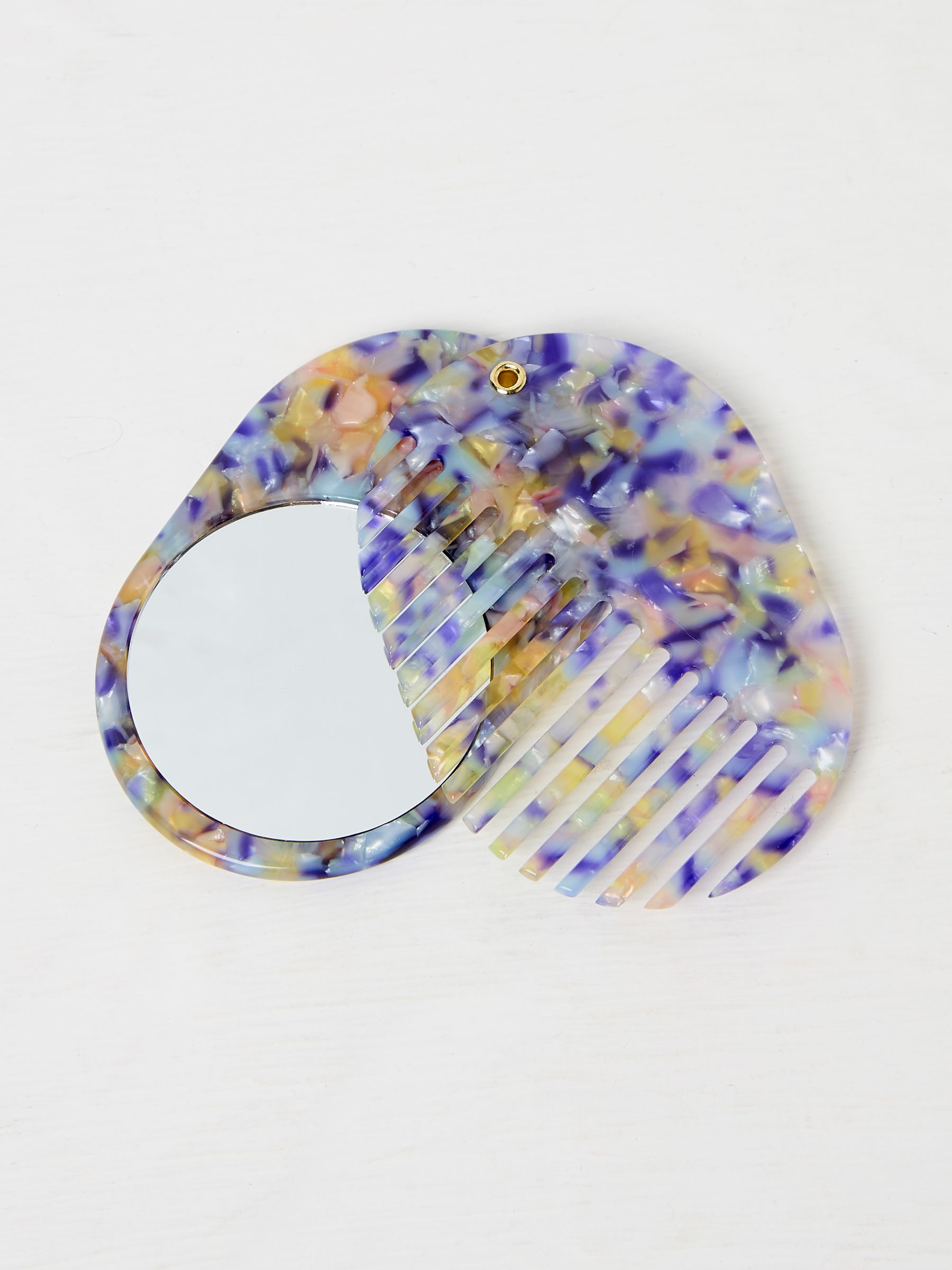 Multi Colour Resin Compact Mirror with Comb - Image 1 of 3