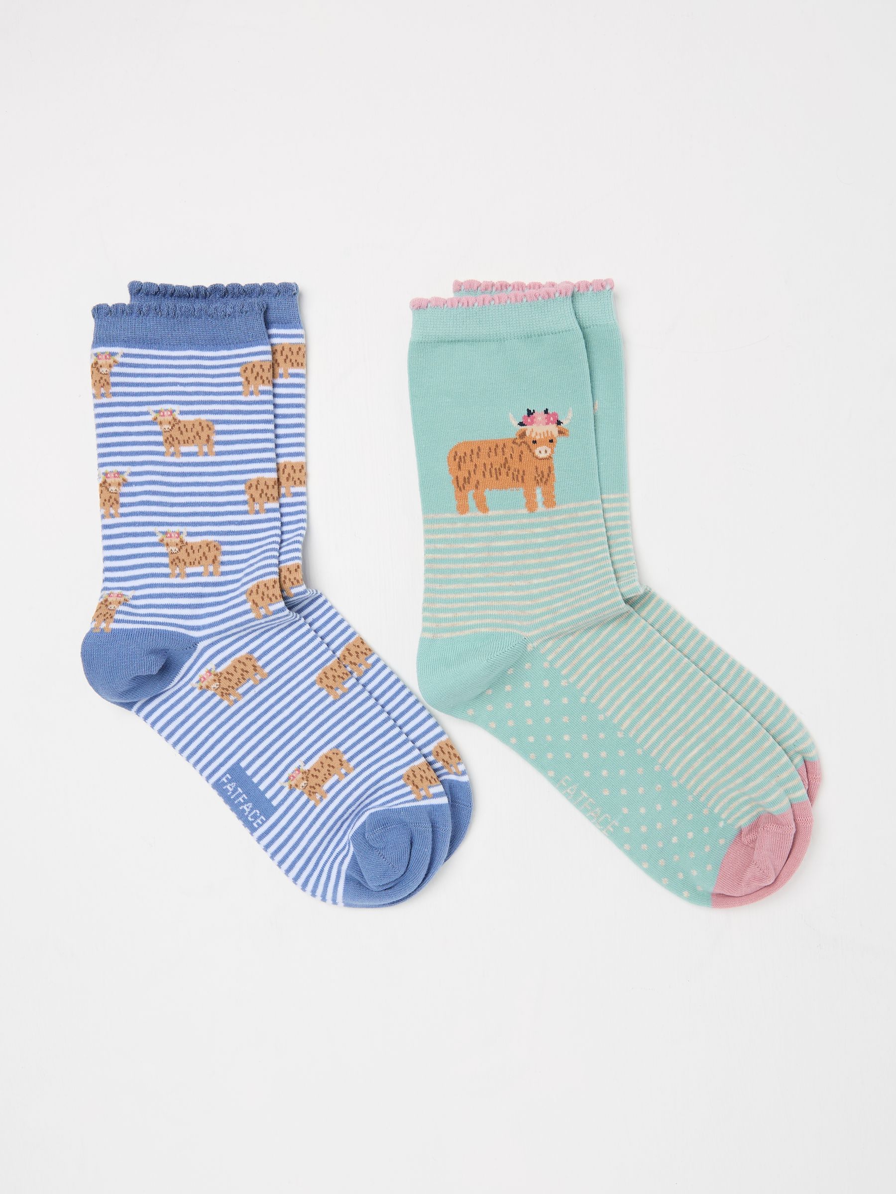 Multi Blue 2 Pairs Hetty Highland Cow Socks in a Box - Image 2 of 2