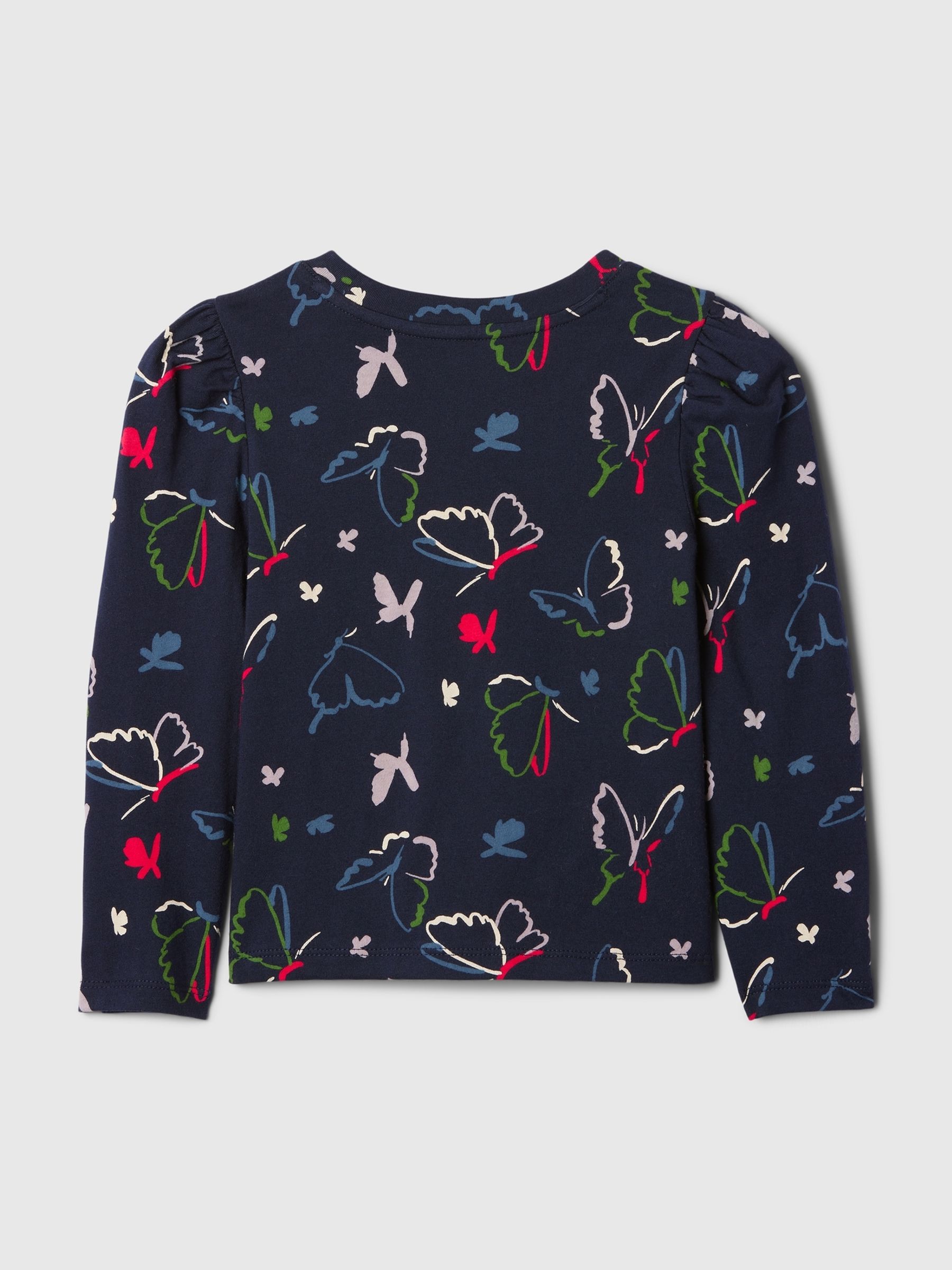 Navy Blue Butterfly Print Cotton Pocket Long Sleeve T-Shirt (6mths-5yrs) - Image 2 of 2