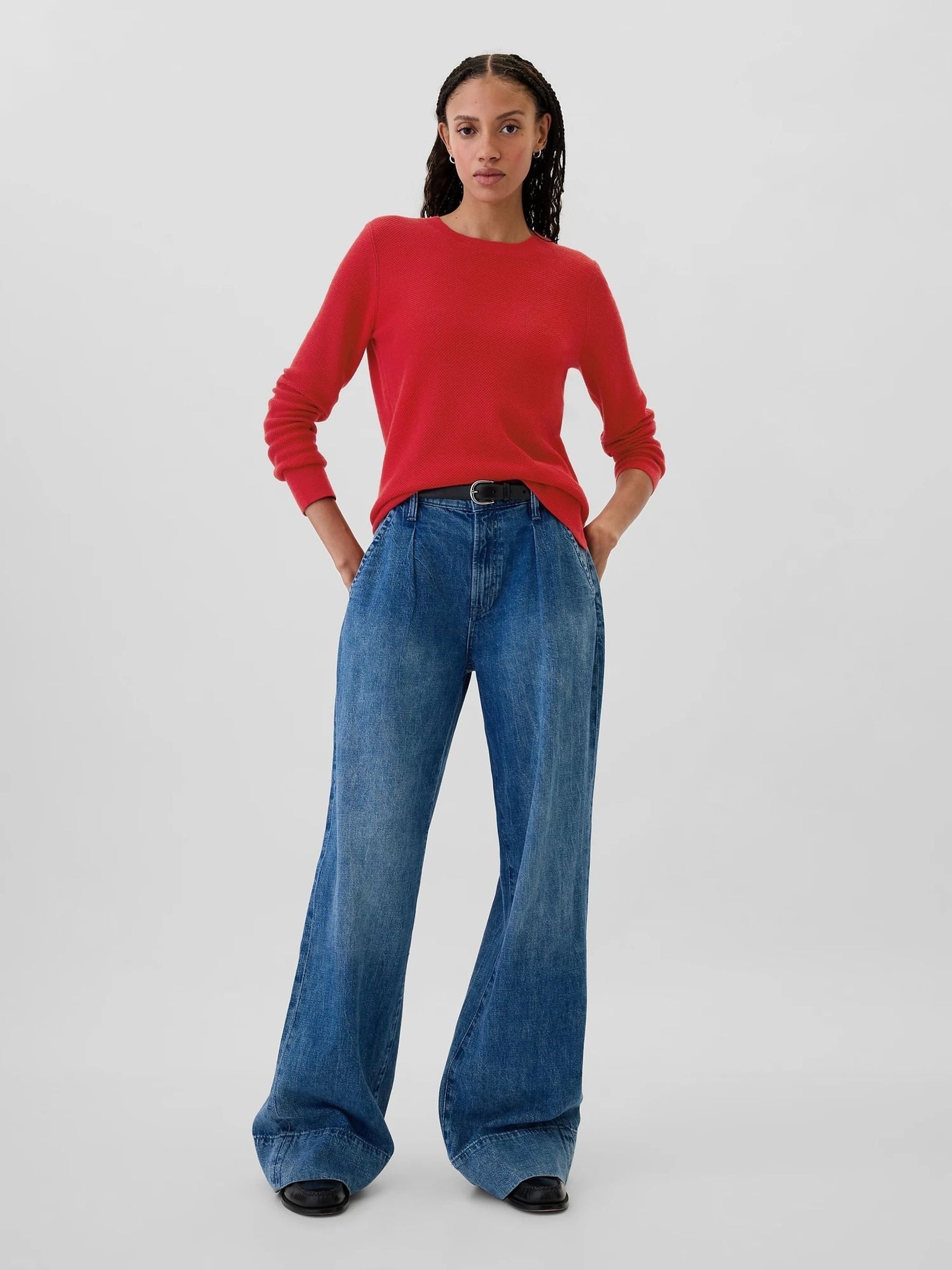 Red Textured Crew Neck Bella Jumper - Image 3 of 6