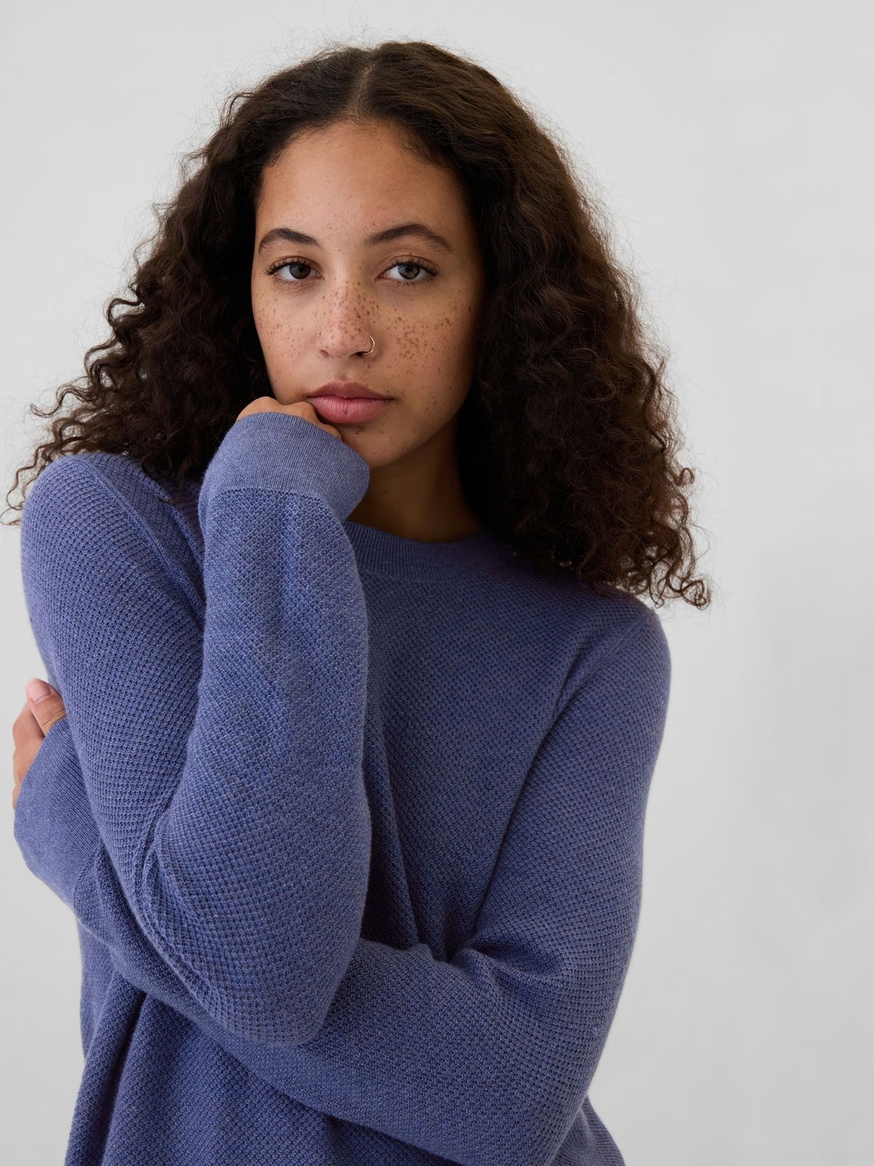 Blue Textured Crew Neck Bella Jumper - Image 2 of 5