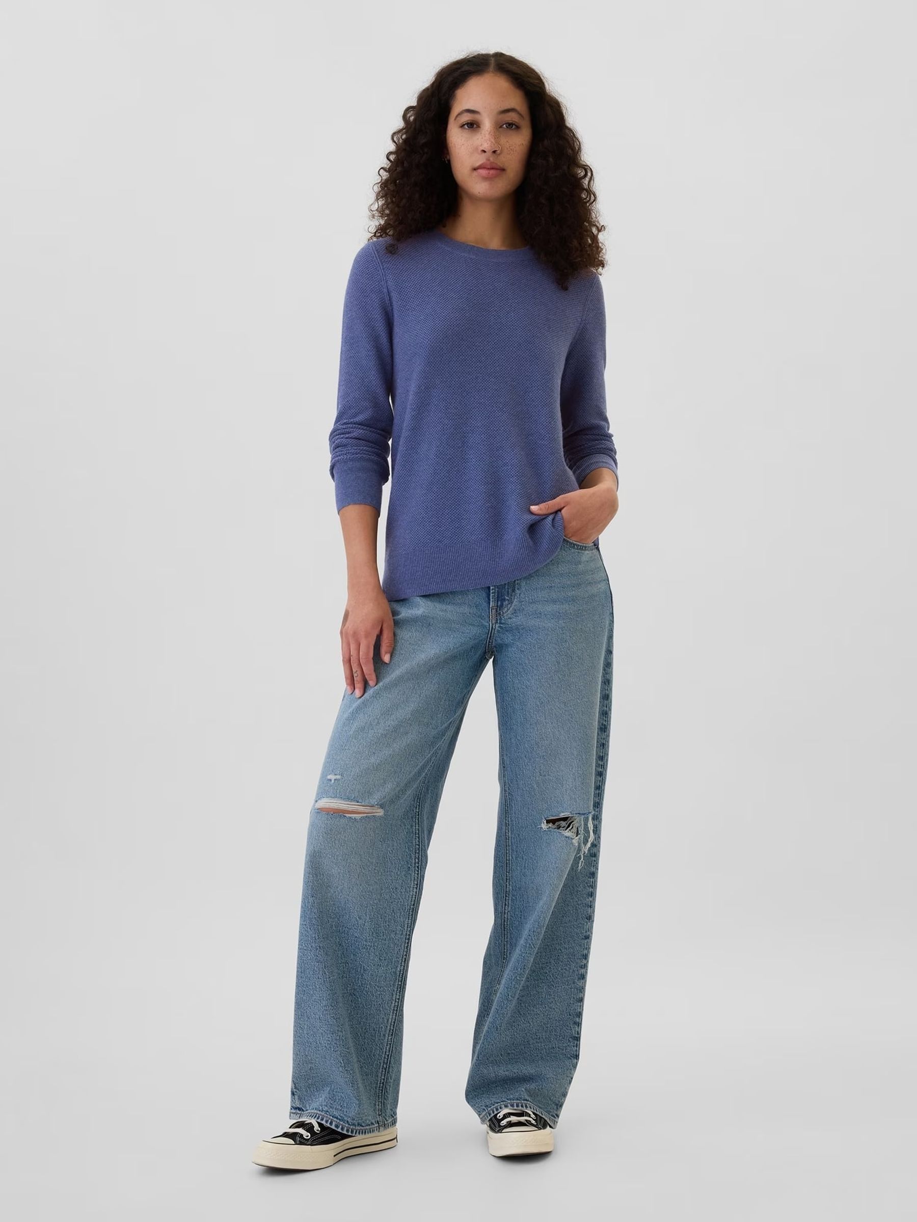 Blue Textured Crew Neck Bella Jumper - Image 4 of 5