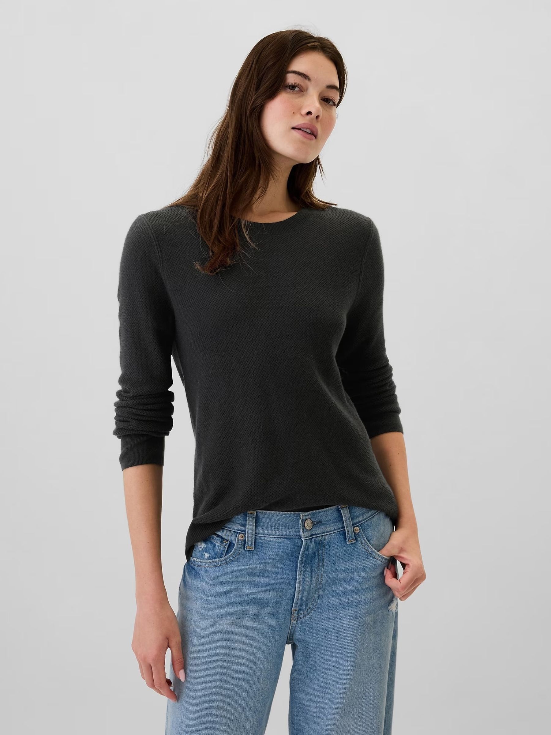 Black Textured Crew Neck Bella Jumper - Image 1 of 5