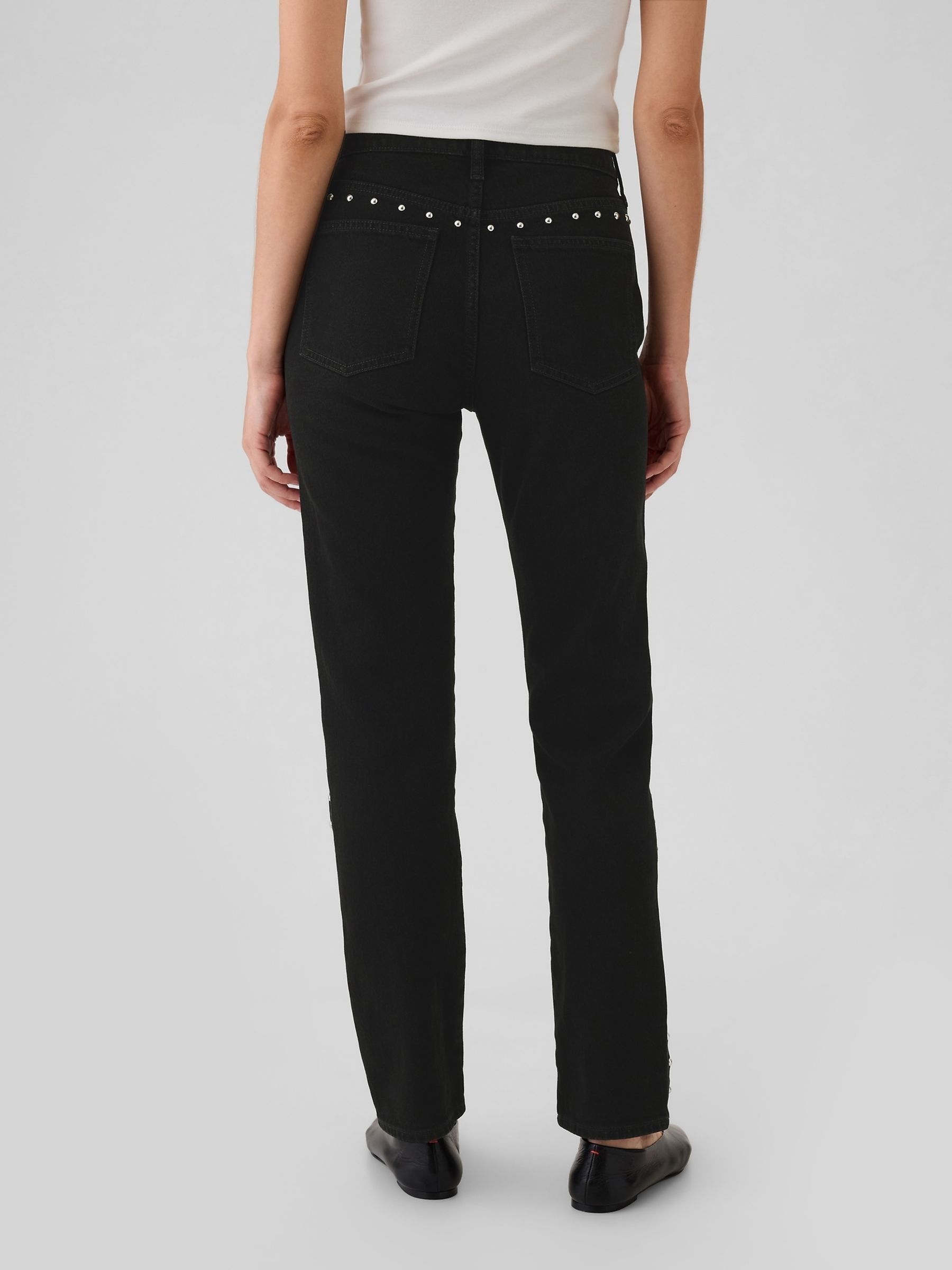 Black High Waisted Studded 90s Straight Jeans - Image 3 of 6