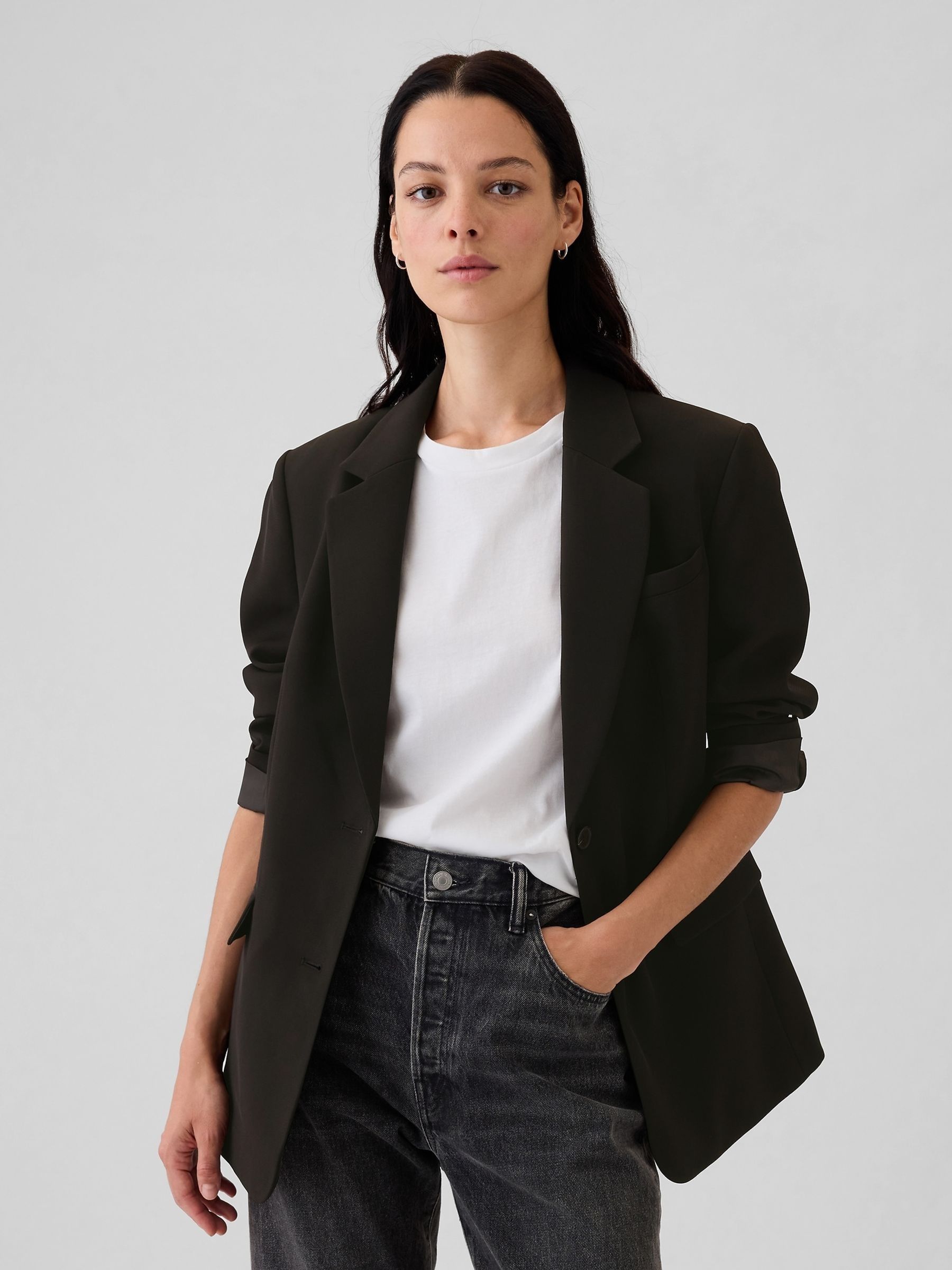 Black Brushed Twill Blazer - Image 1 of 5