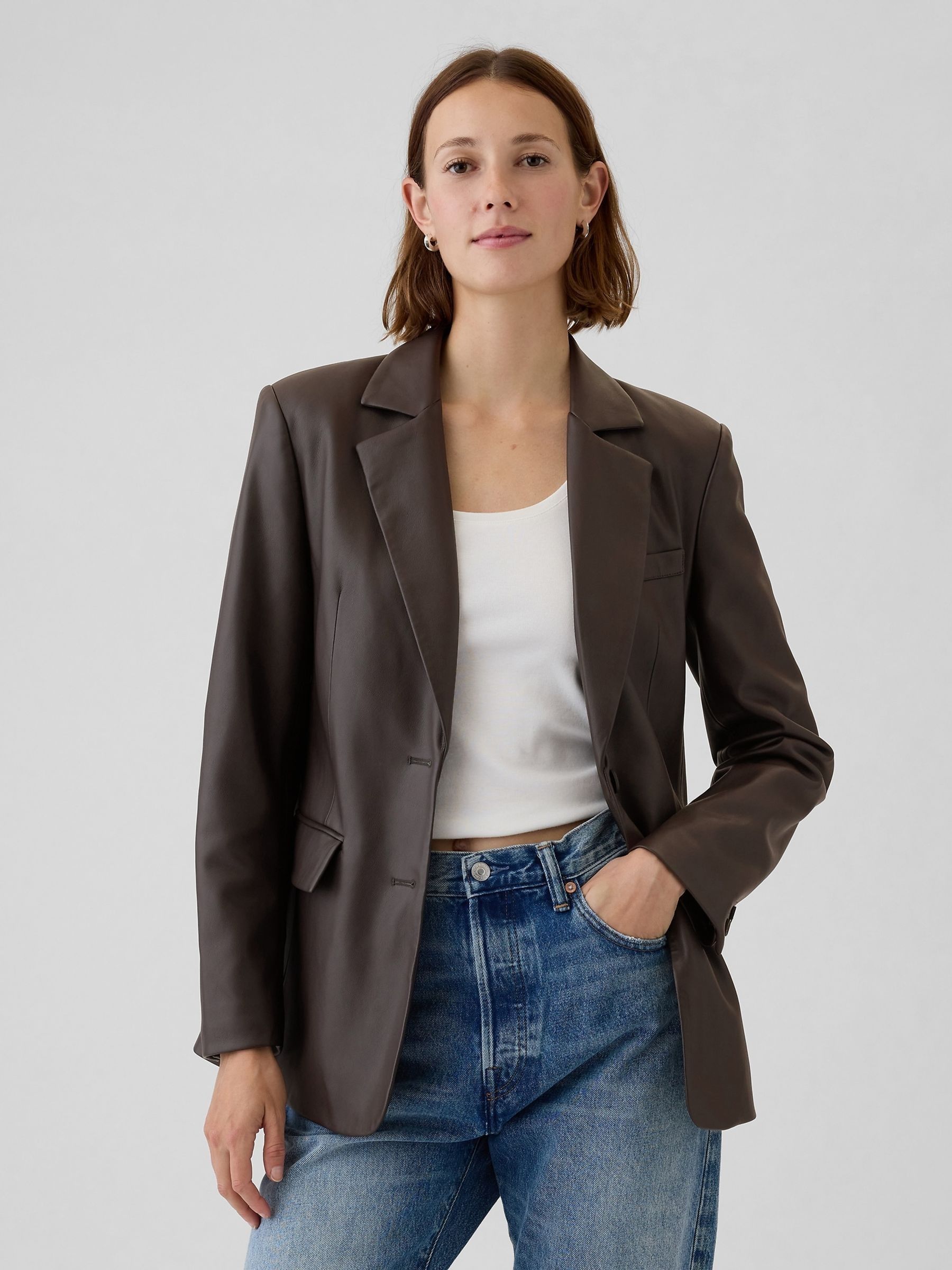 Brown faux leather blazer Clearance