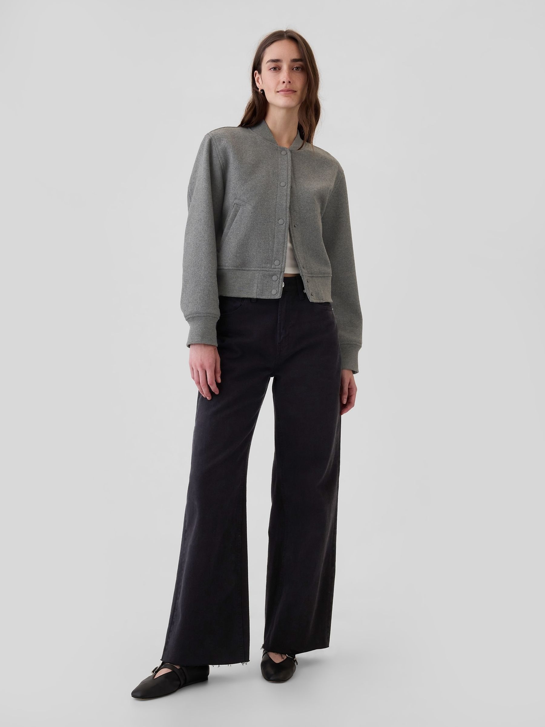 Grey Wool Blend Bomber Jacket - Image 4 of 5