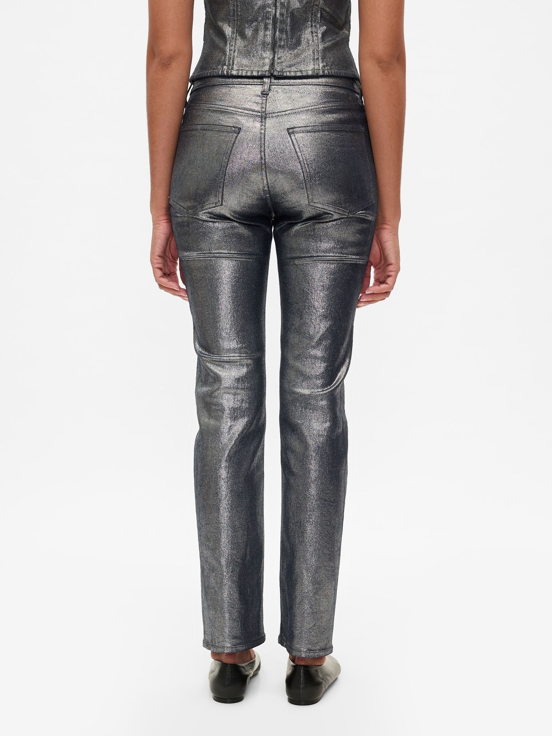 Silver High Waisted Metallic 90s Straight Jeans - Image 3 of 6