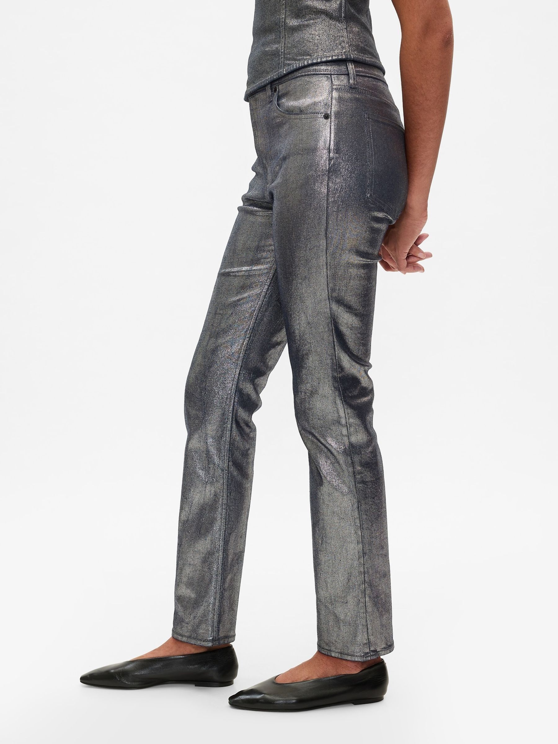 Silver High Waisted Metallic 90s Straight Jeans - Image 5 of 6