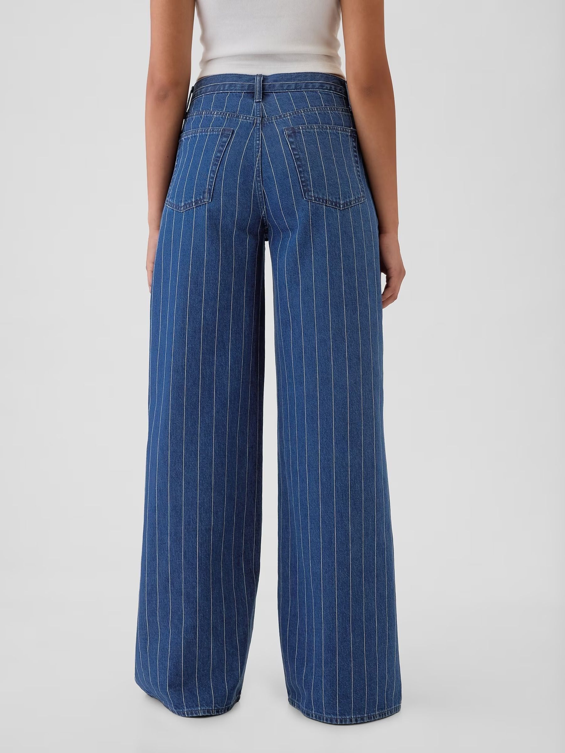 Blue Mid Rise Pinstripe Baggy Jeans - Image 3 of 6