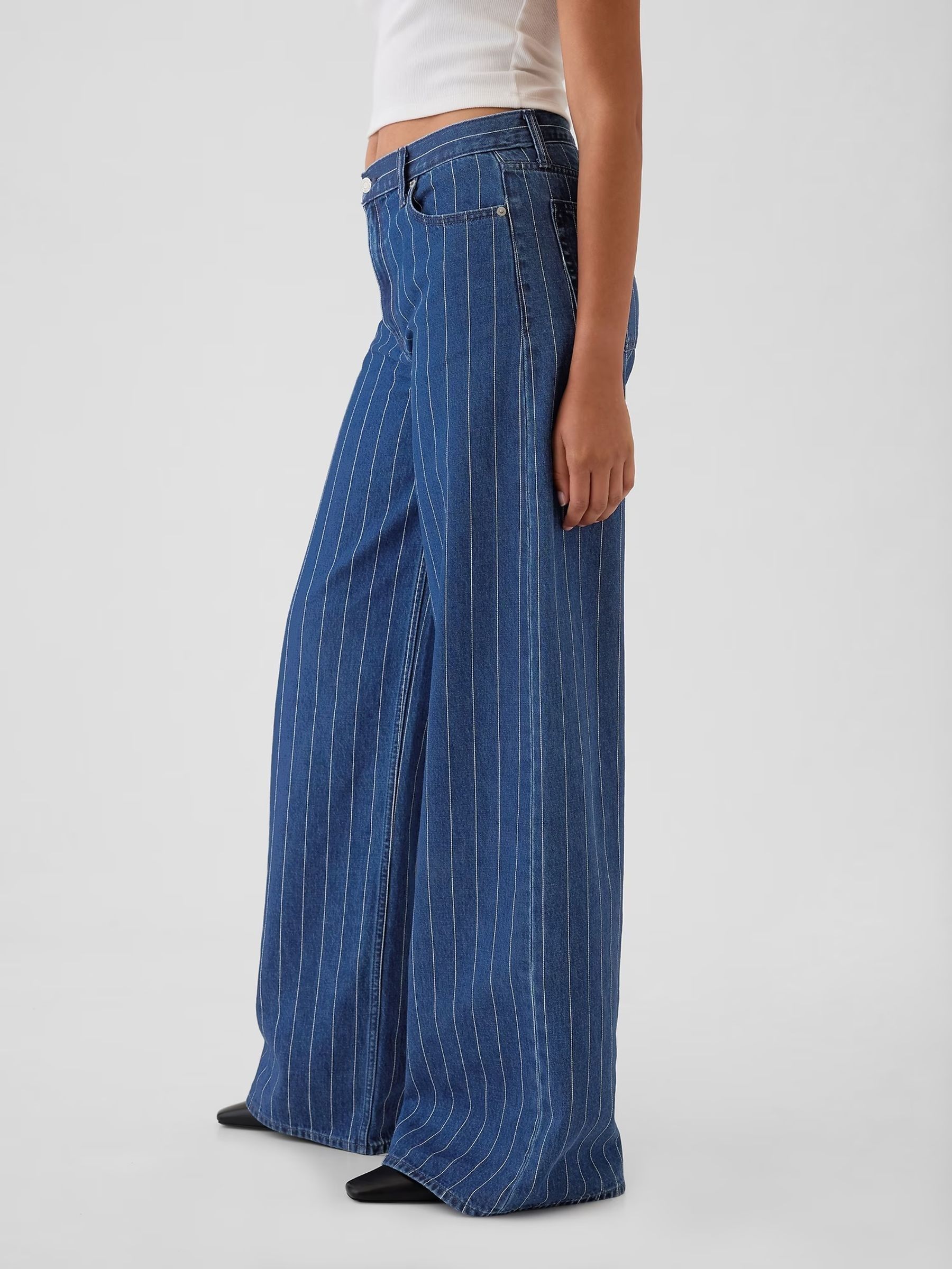 Blue Mid Rise Pinstripe Baggy Jeans - Image 5 of 6