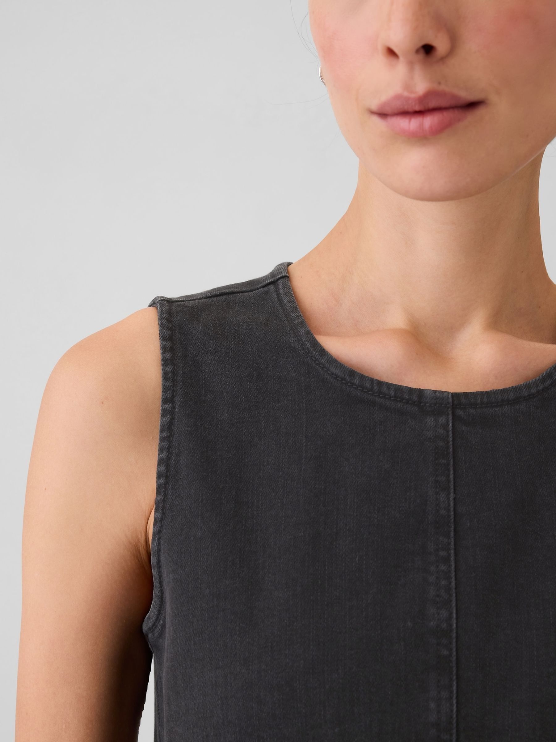 Black Denim Crew Neck Midi Dress - Image 5 of 5