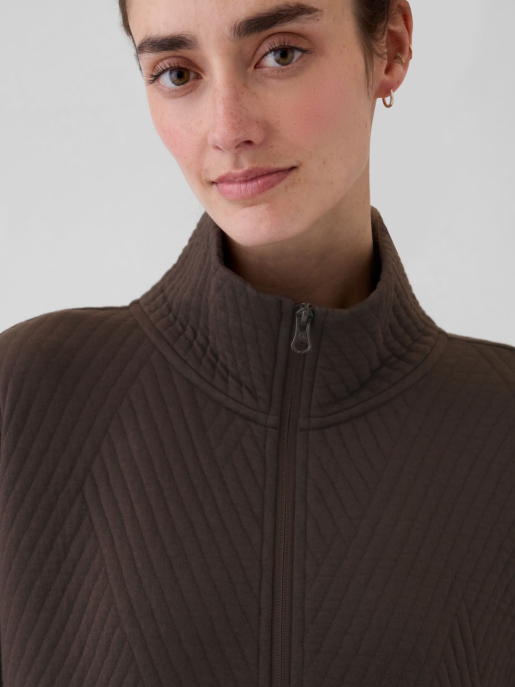Brown Quilted Jacquard Half-Zip Jumper - Image 3 of 4