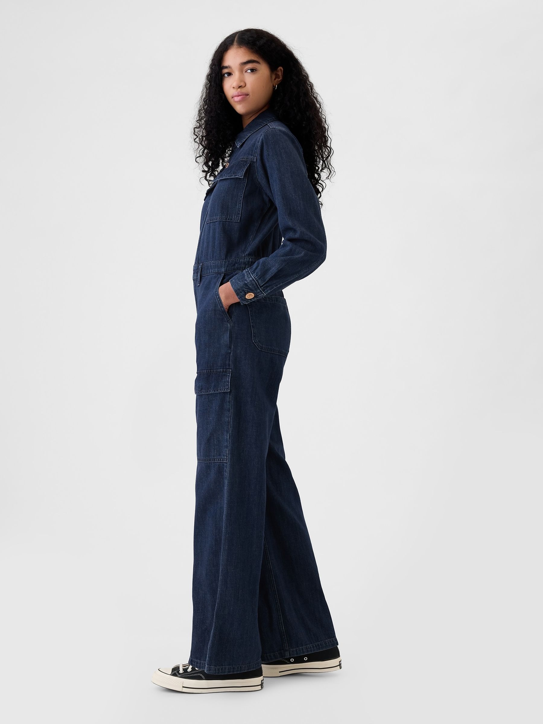 Blue Denim Cargo Jumpsuit - Image 3 of 5