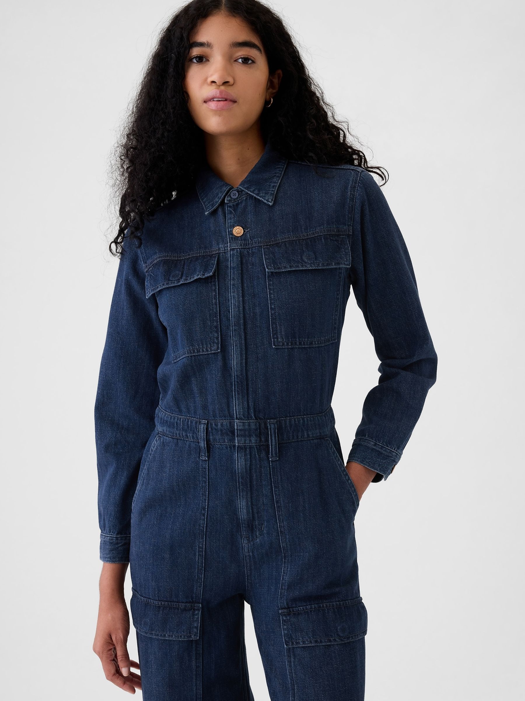 Blue Denim Cargo Jumpsuit - Image 4 of 5