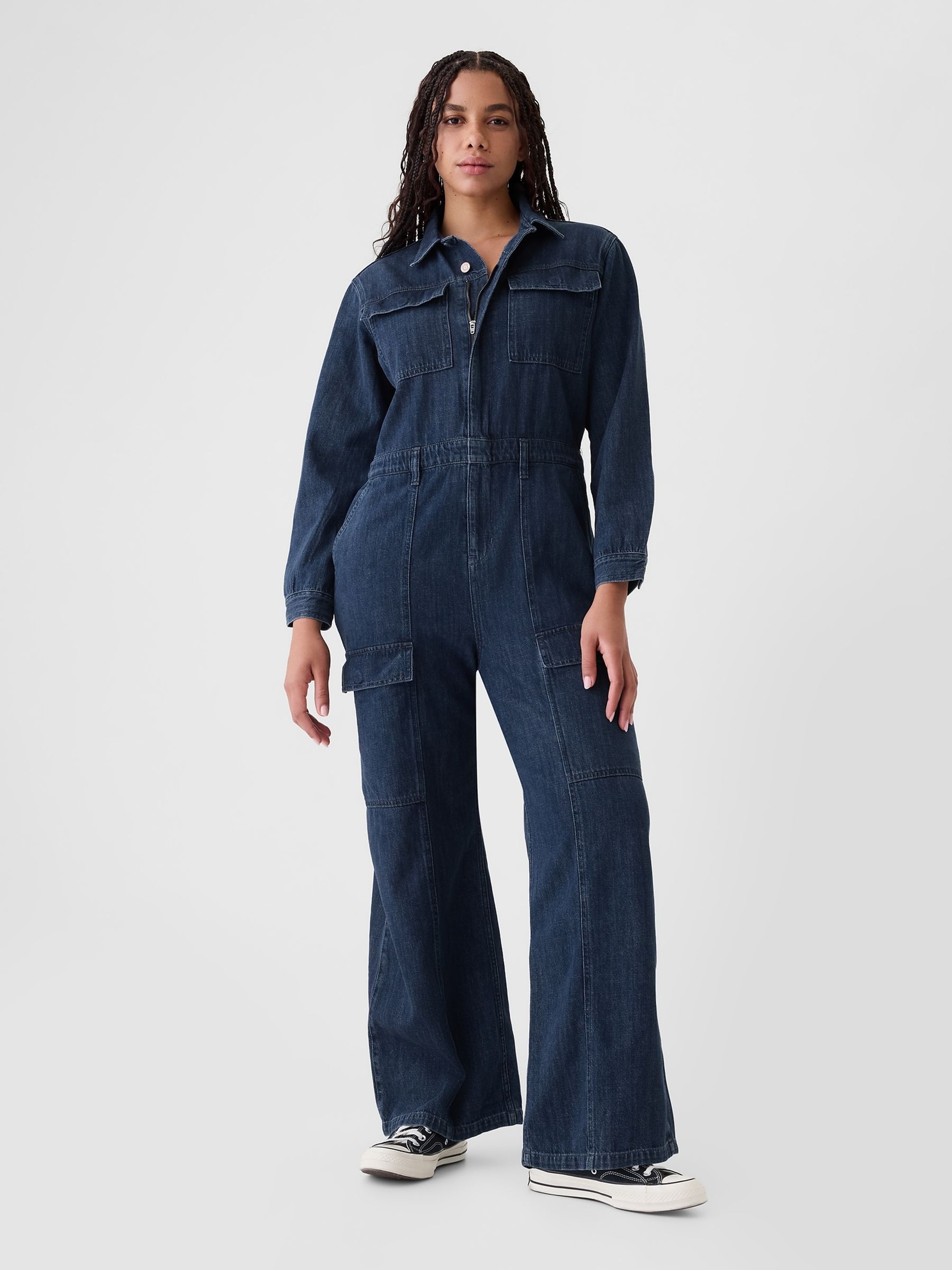 Blue Denim Cargo Jumpsuit - Image 5 of 5