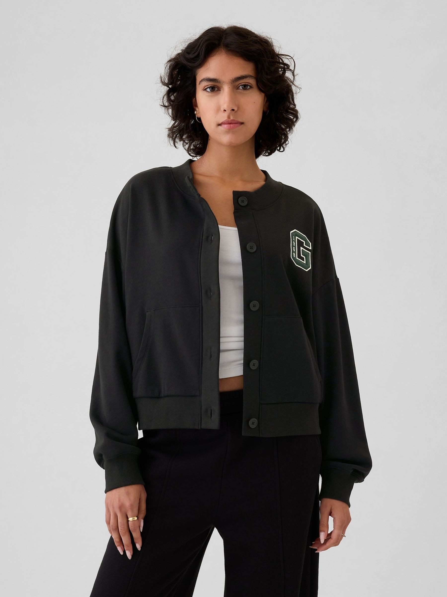 Black Vintage Soft Oversized Varsity Jersey Cardigan - Image 1 of 5