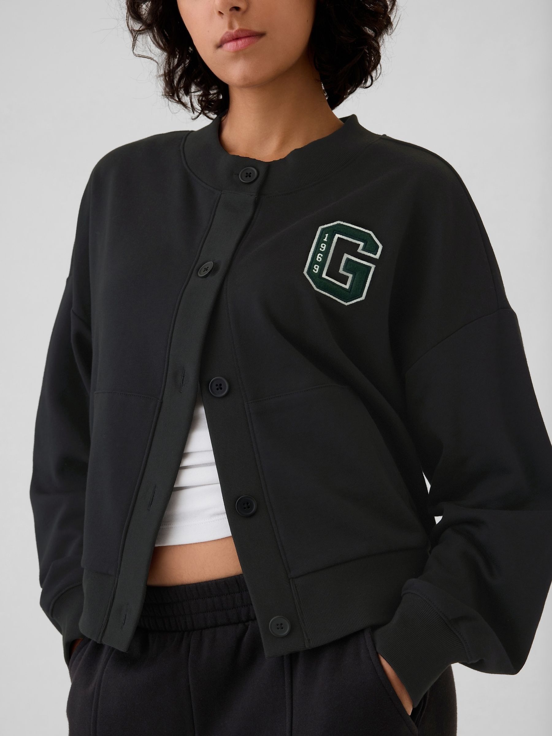 Black Vintage Soft Oversized Varsity Jersey Cardigan - Image 4 of 5