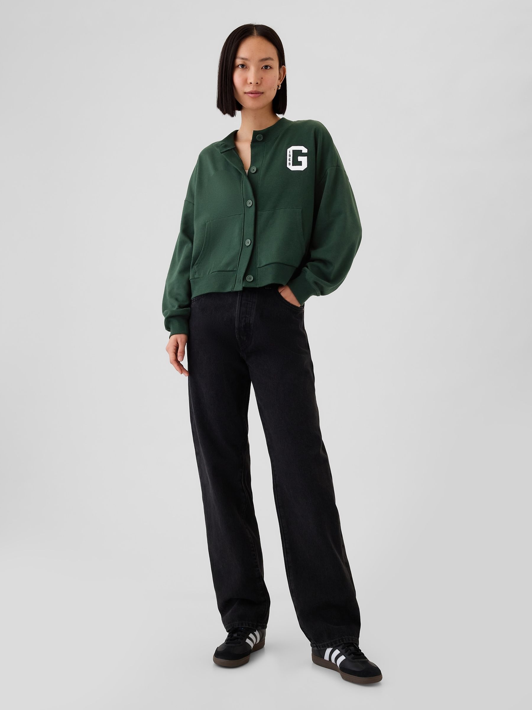 Green Vintage Soft Oversized Varsity Jersey Cardigan - Image 3 of 5