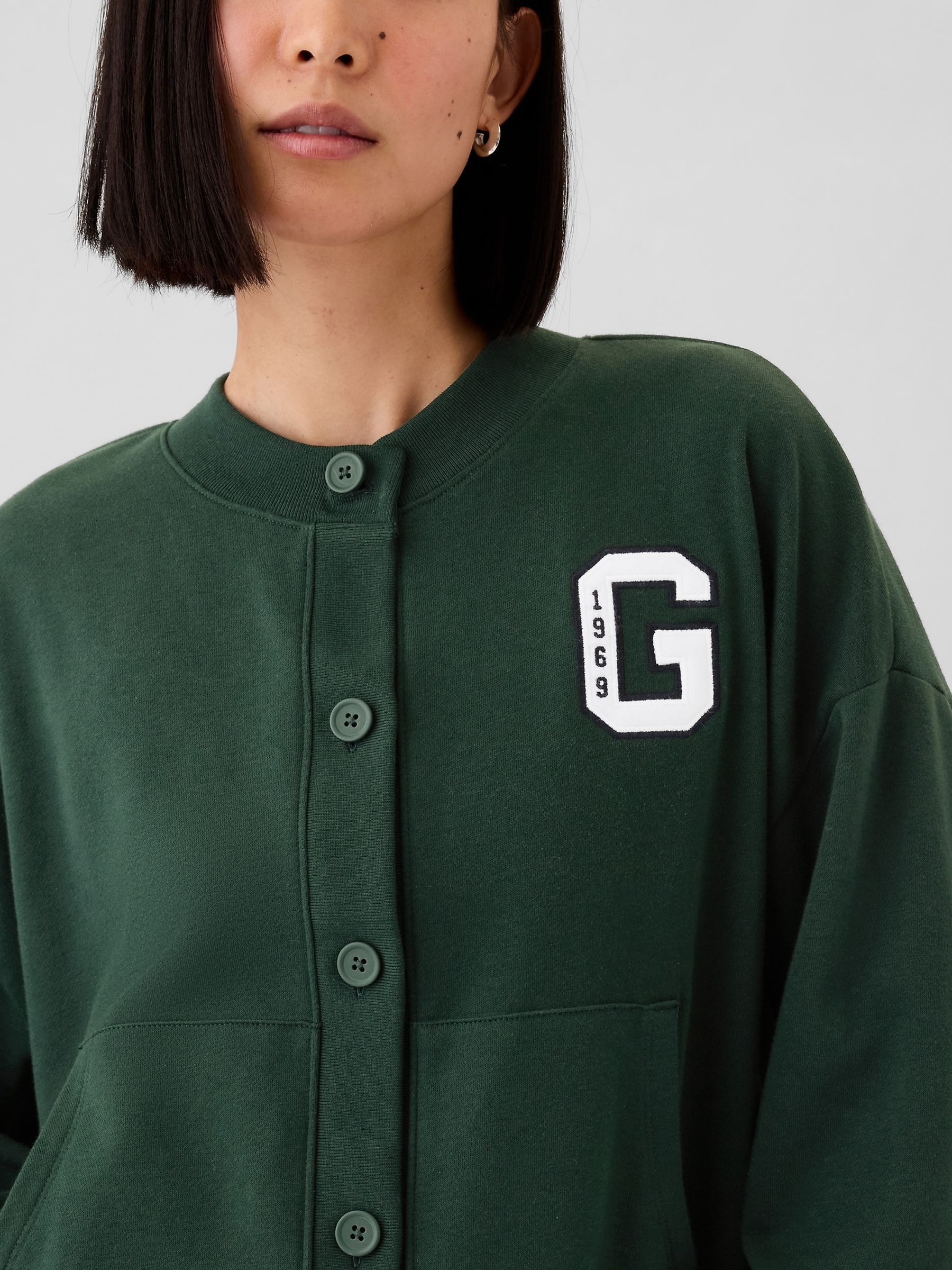 Green Vintage Soft Oversized Varsity Jersey Cardigan - Image 4 of 5