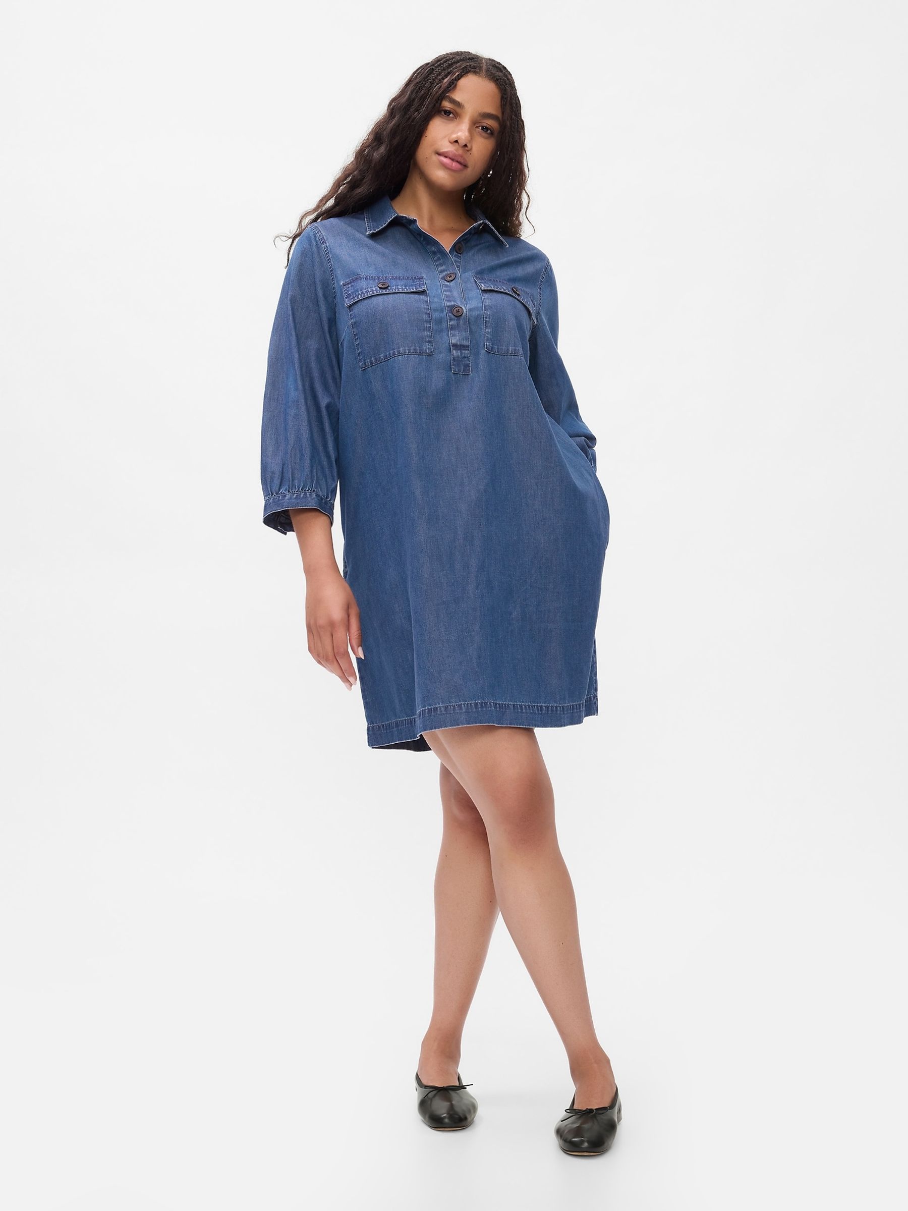 Blue Denim Utility Mini Shirtdress - Image 1 of 3