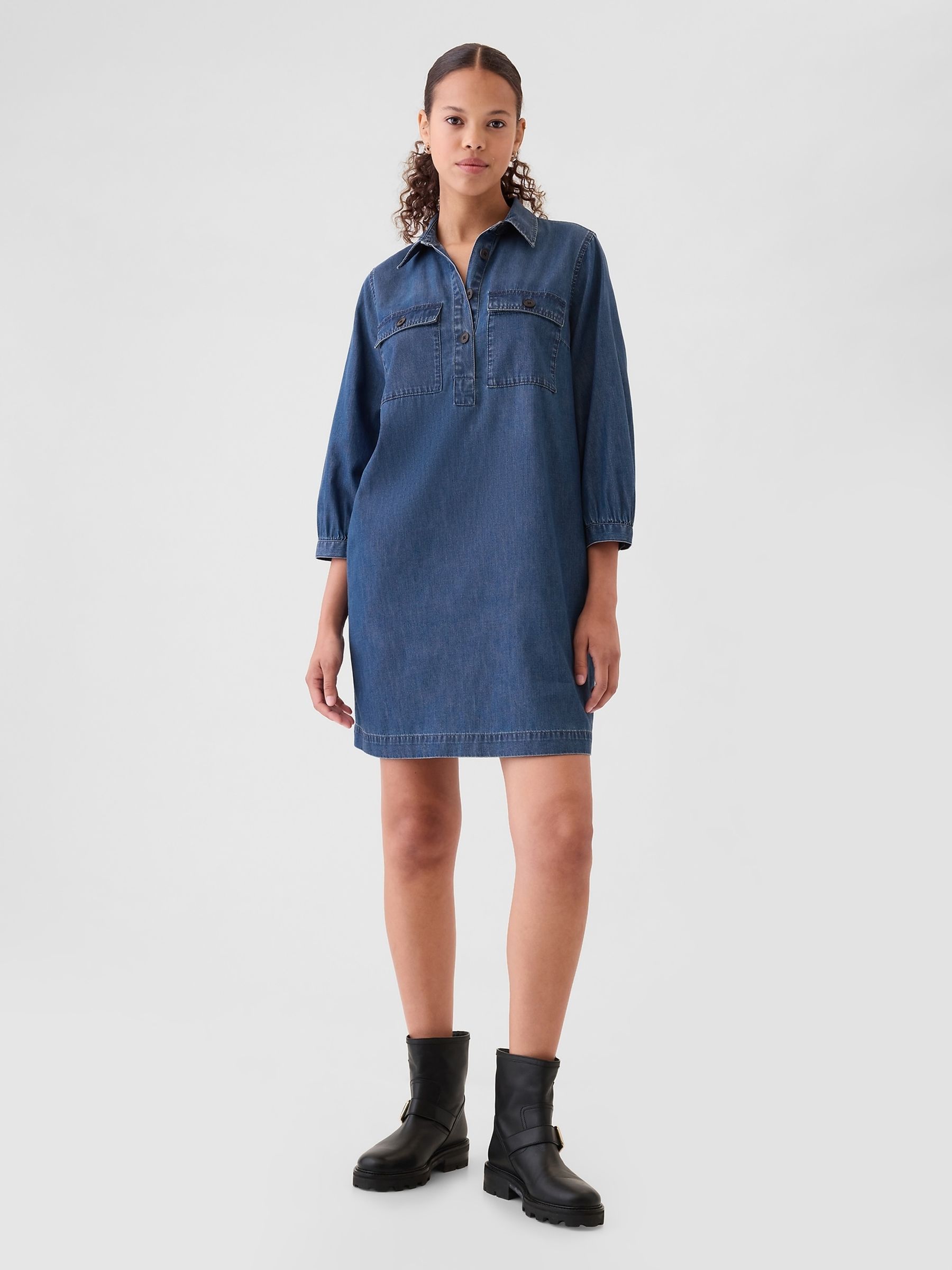 Blue Denim Utility Mini Shirtdress - Image 2 of 5