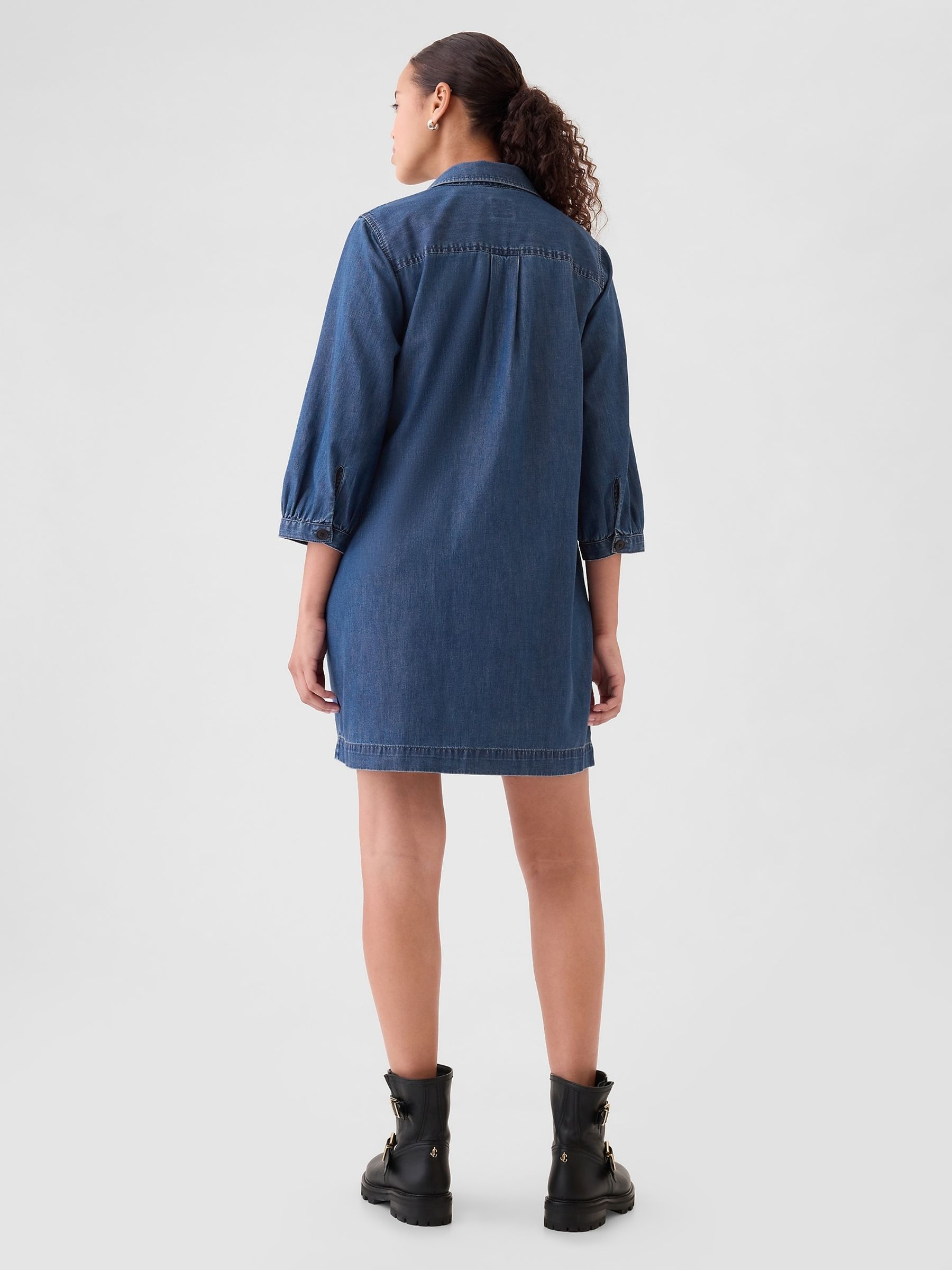 Blue Denim Utility Mini Shirtdress - Image 3 of 5