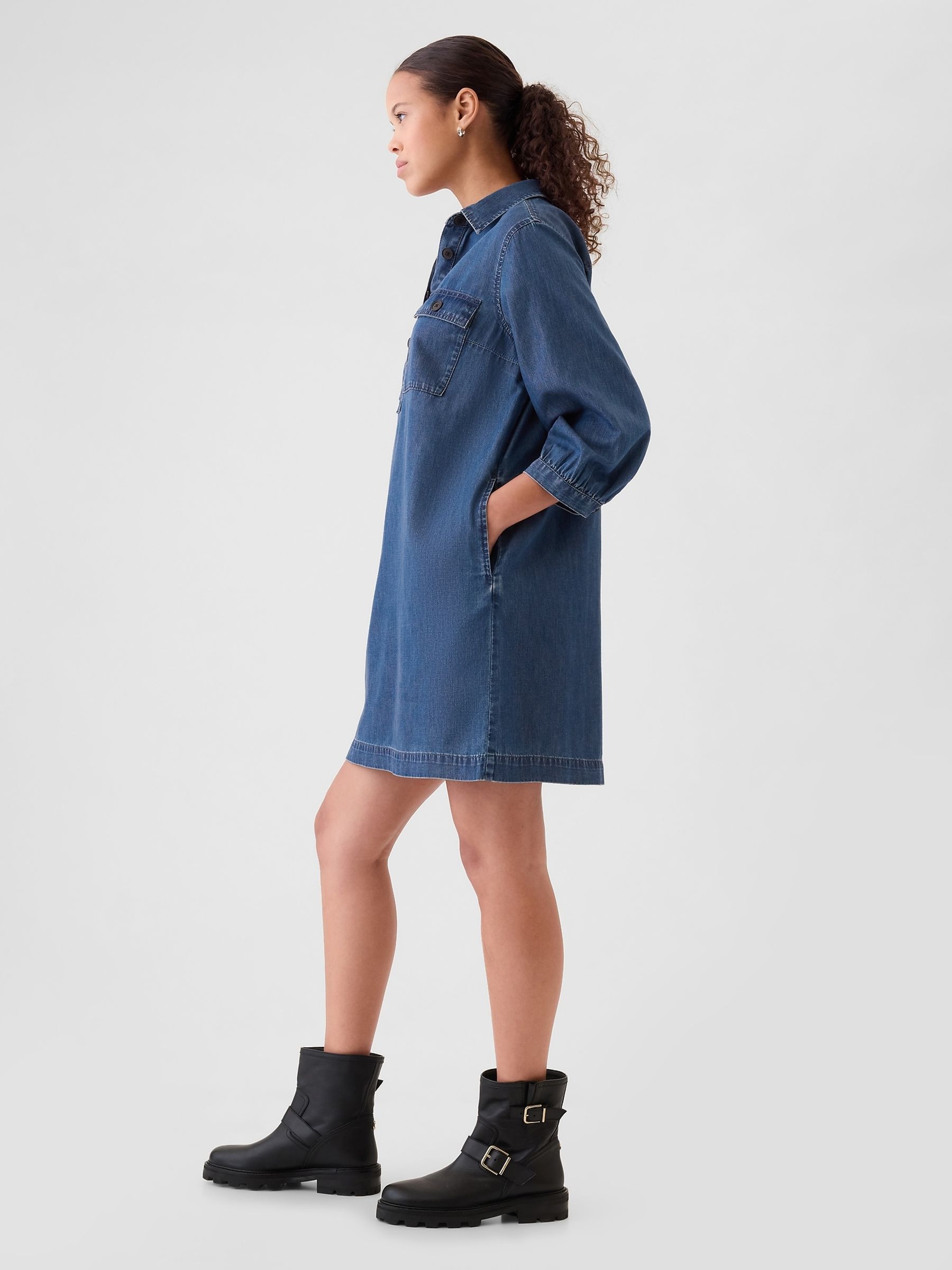 Blue Denim Utility Mini Shirtdress - Image 2 of 3