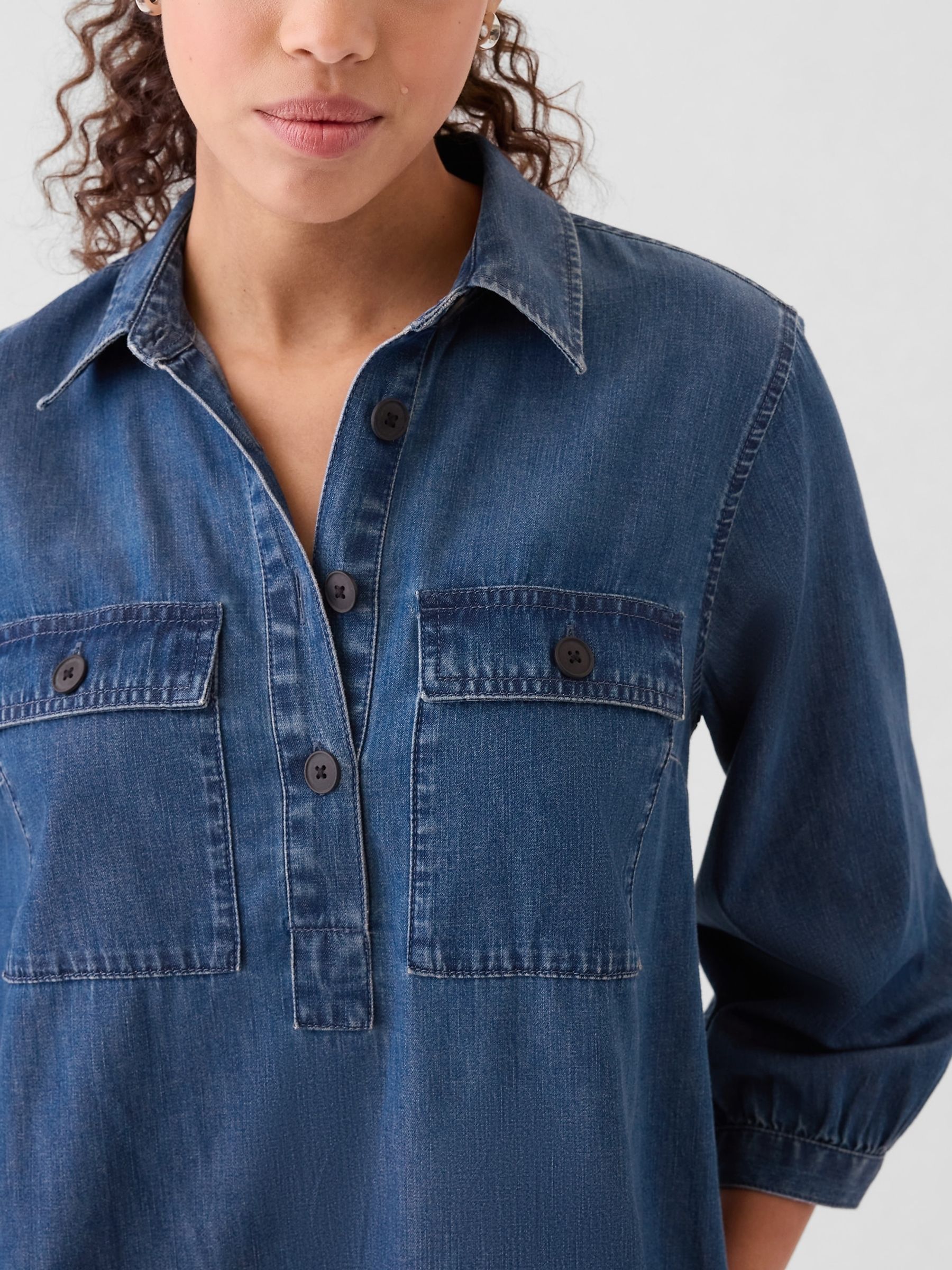 Blue Denim Utility Mini Shirtdress - Image 3 of 3